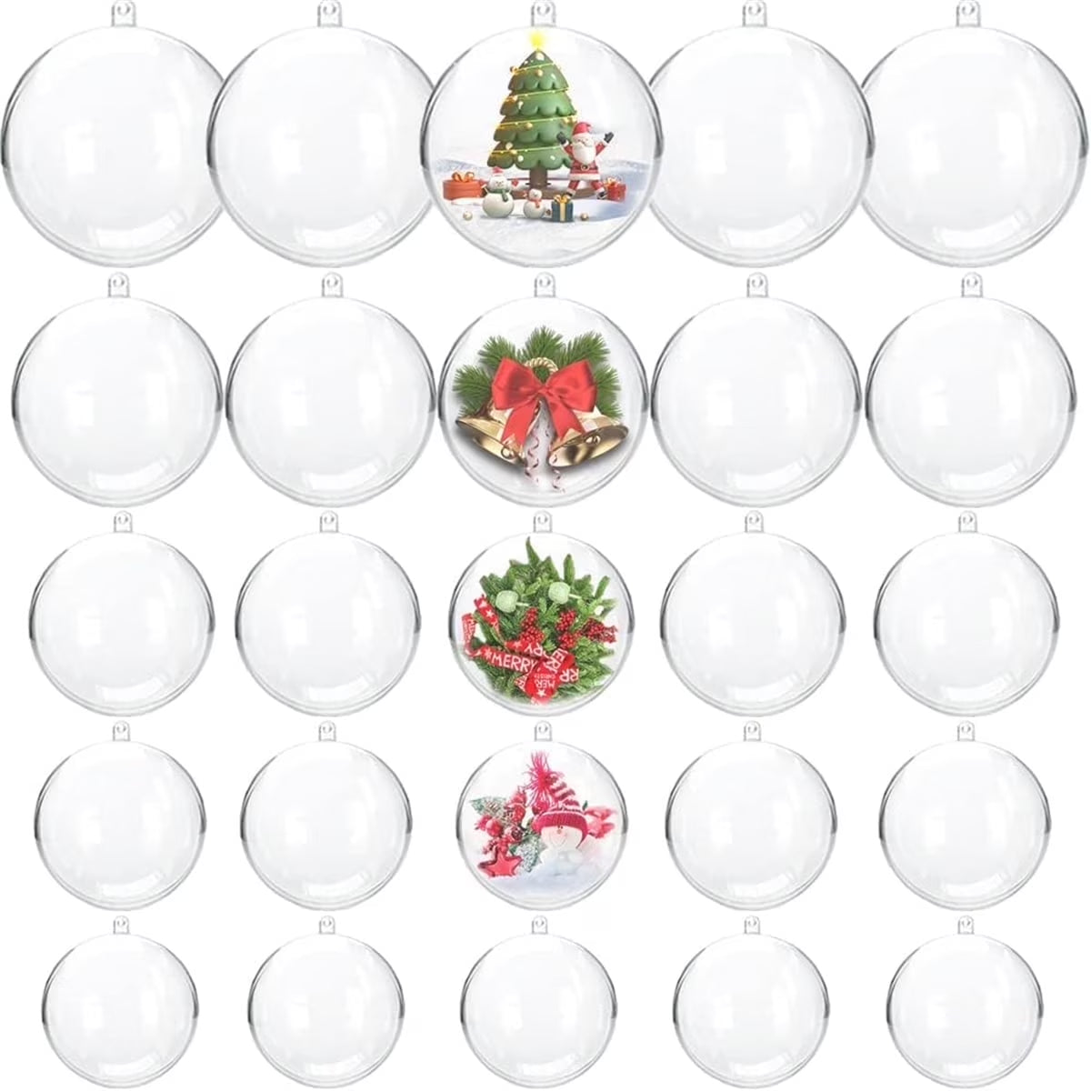 25 Pcs Clear Plastic Fillable Ornaments,Plastic Ornaments Balls,Diy Craft Ball for Christmas, Wedding,Party,Home Decor,Diy Christmas Ornament 5 Different Sizes(5 Size, 30Mm, 40Mm, 50Mm, 60Mm,70Mm)
