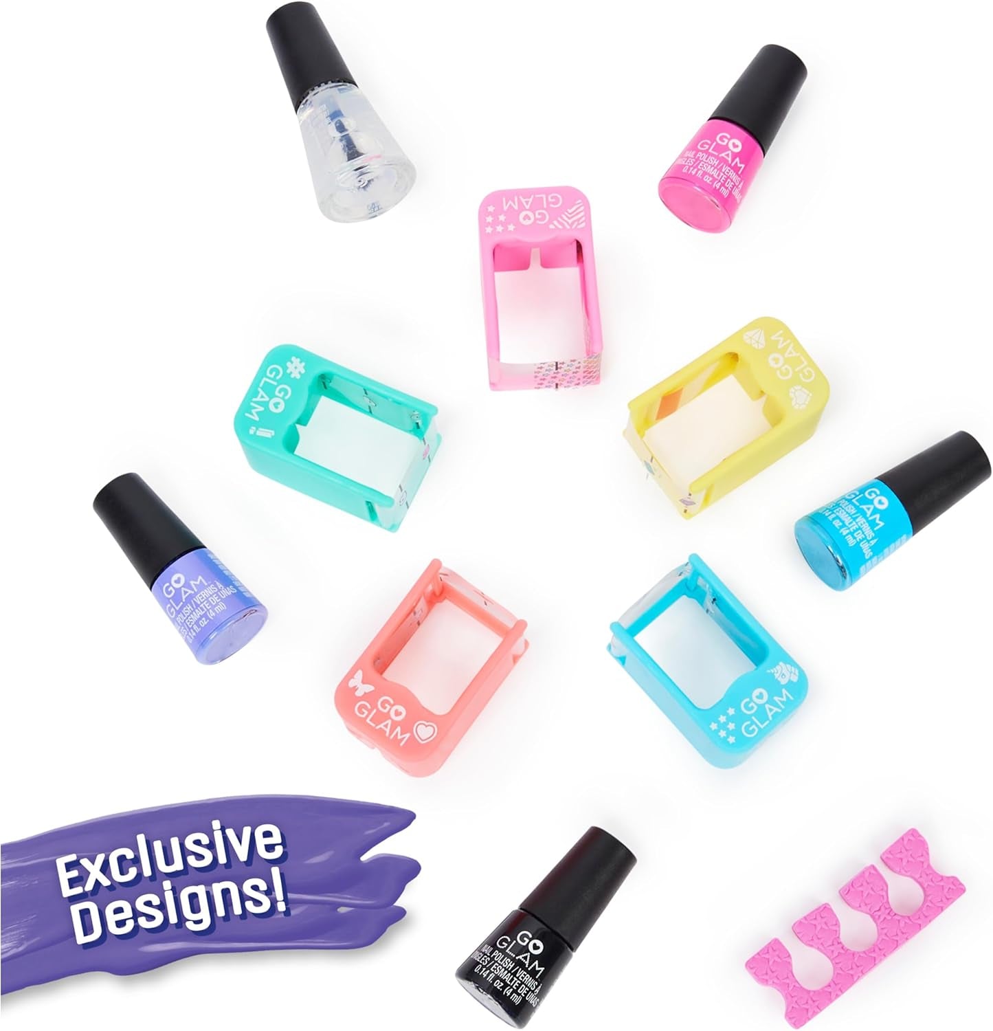 GO GLAM U-NIQUE METALLIC NAIL SALON SET: 200 ICONS AND DESIGNS, 4 POLISHES, STAMPER, AND DRYER 