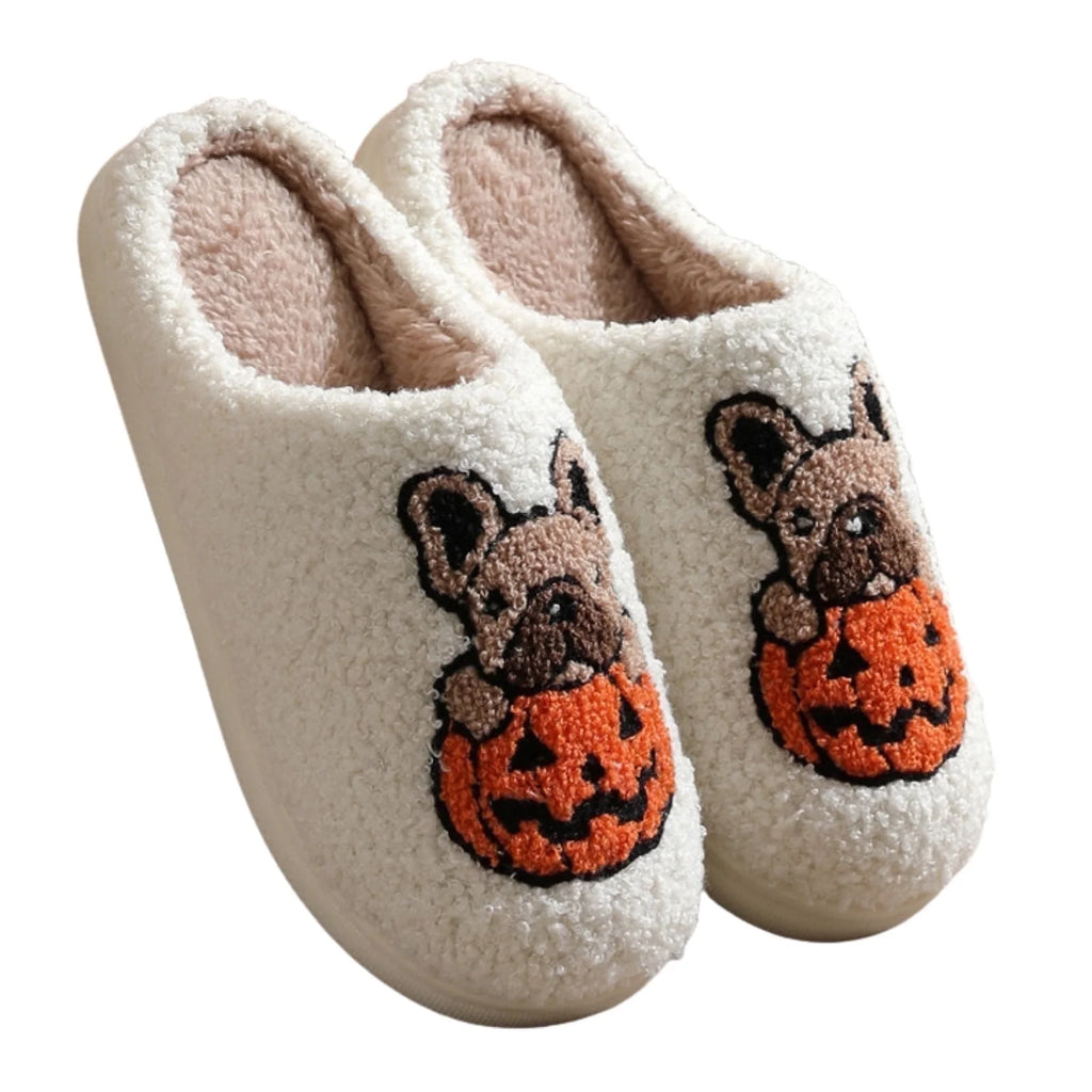 Adorable Ghost Print Plush Halloween Slippers - Cozy Slip-On House Shoes for Men and Women