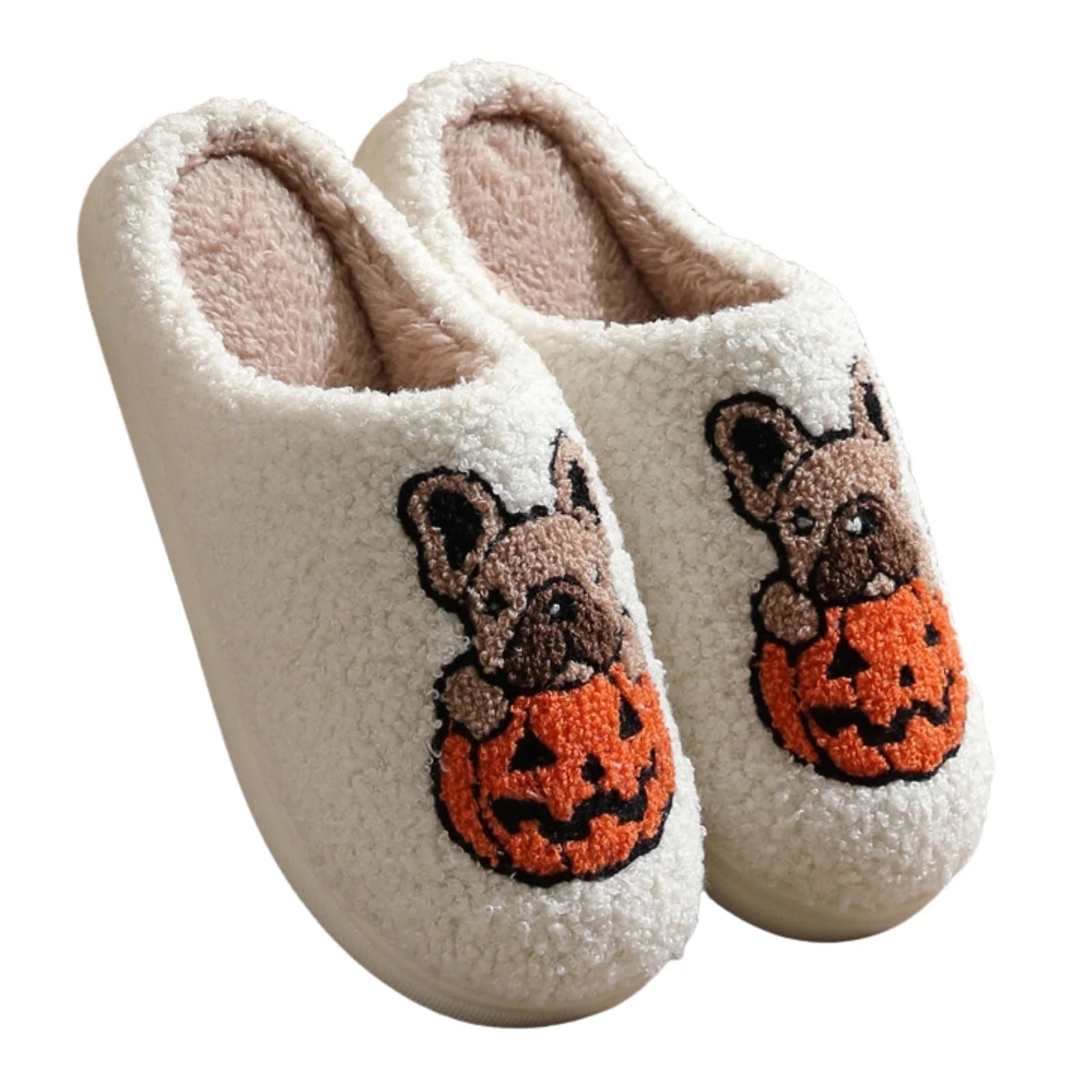 Adorable Ghost Print Plush Halloween Slippers - Cozy Slip-On House Shoes for Men and Women