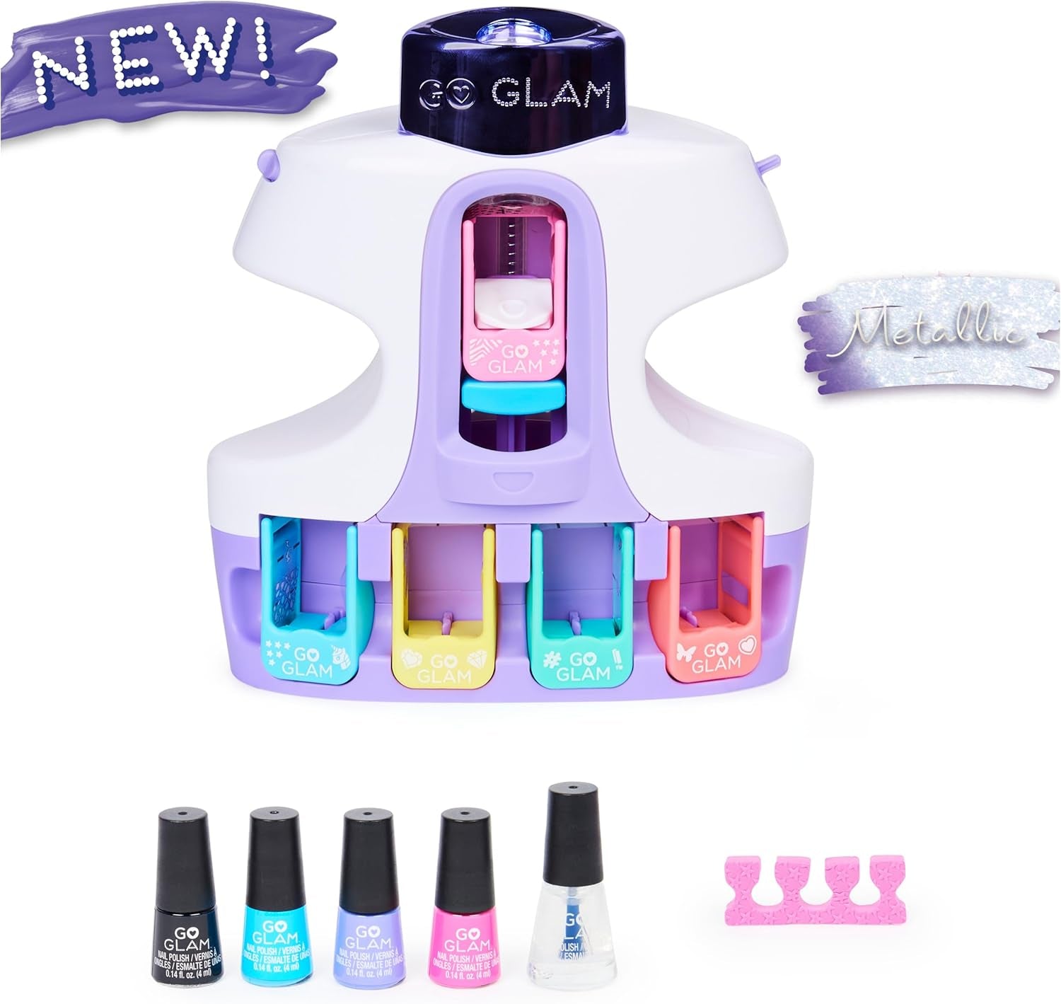 GO GLAM U-NIQUE METALLIC NAIL SALON SET: 200 ICONS AND DESIGNS, 4 POLISHES, STAMPER, AND DRYER 