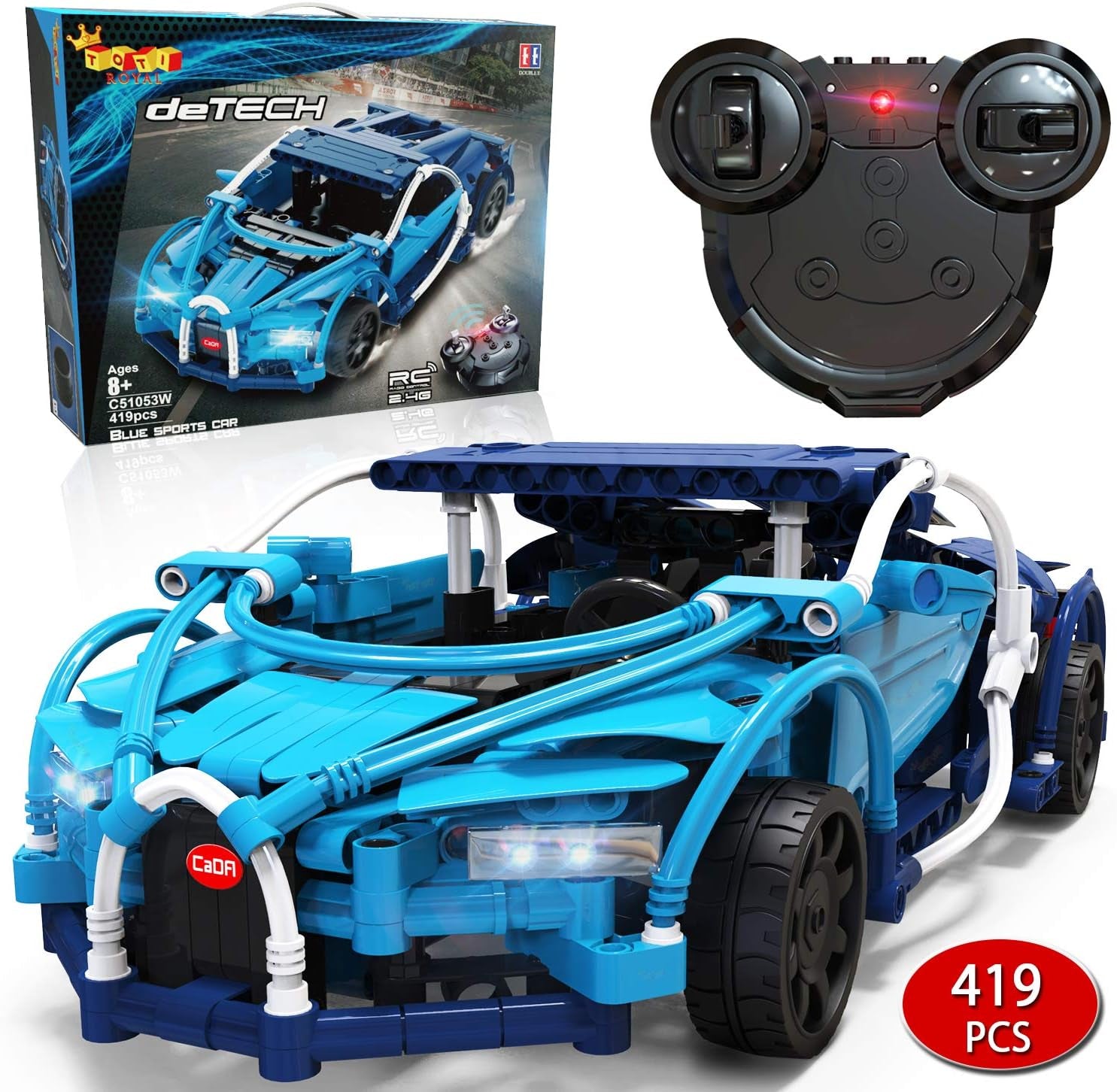 STEM Building Toy Set for Ages 8-12 - 419PCS Remote Control Car Kit for Kids and Adults - Ideal Model Car Construction Gift for Ages 9-12 (Blue)