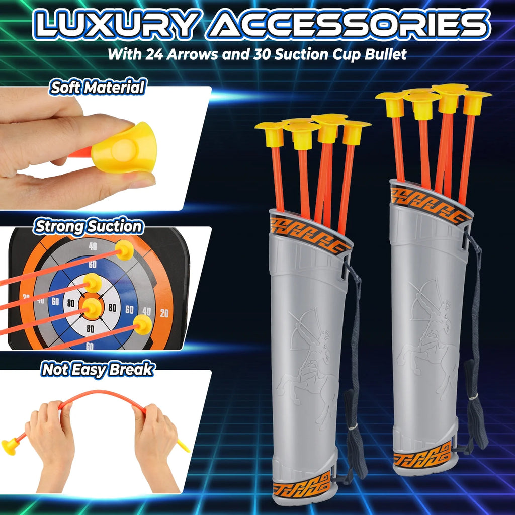 Ultimate Light-Up Bow and Arrow Set for Kids - 2 Pack with 24 Suction Cup Arrows & Target - Perfect Birthday Gift for Boys Aged 6-12!