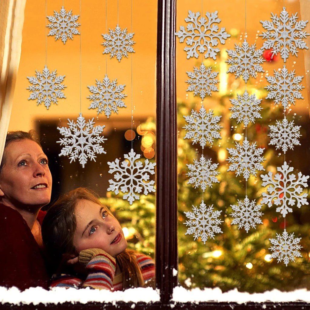 Shatterproof Snowflake Ornaments, Plastic/Glitter Silver, 46 Count