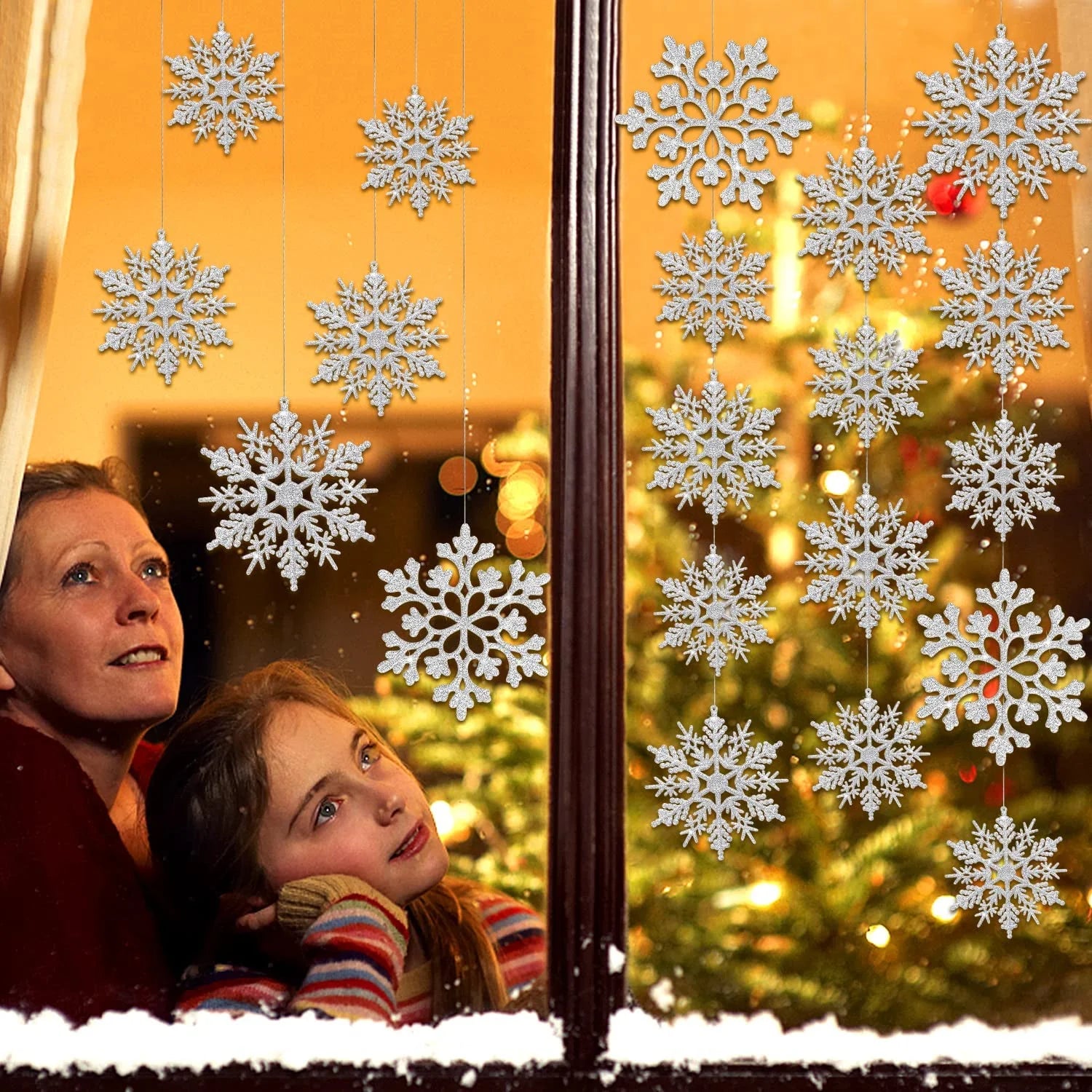 Shatterproof Snowflake Ornaments, Plastic/Glitter Silver, 46 Count