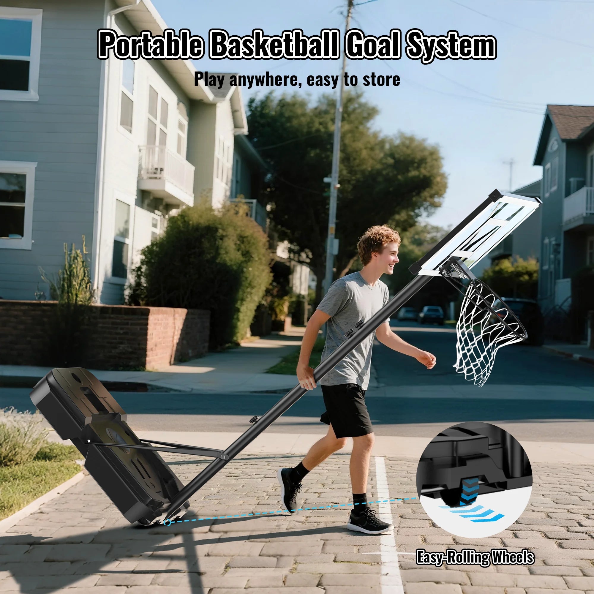44" Adjustable Portable Basketball Hoop - Perfect for Kids & Adults, Shatterproof Backboard, Easy Mobility with Wheels