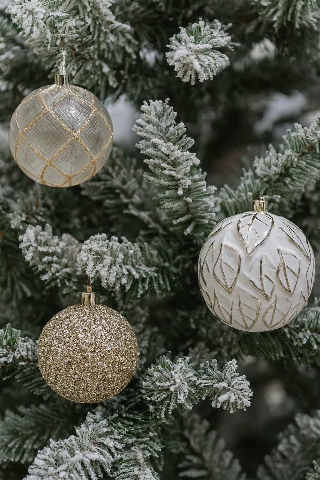 62 Count White and Gold Shatterproof Christmas Ornaments, by