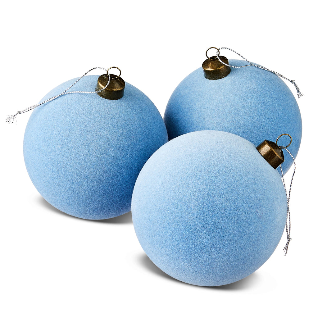 4 Count Light Blue Velvet-Feel Ball Christmas Ornaments, 4.5", by