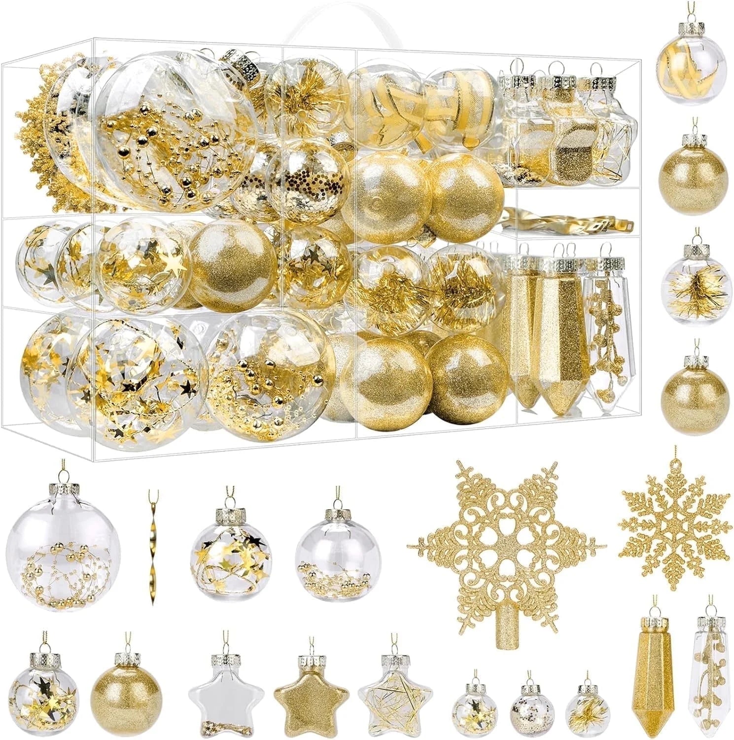 86PCS Christmas Balls Ornaments Clear Set, Shatterproof Christmas Tree Decorations Balls for Xmas Tree Decor Holiday Wedding Party Decoration, Gold