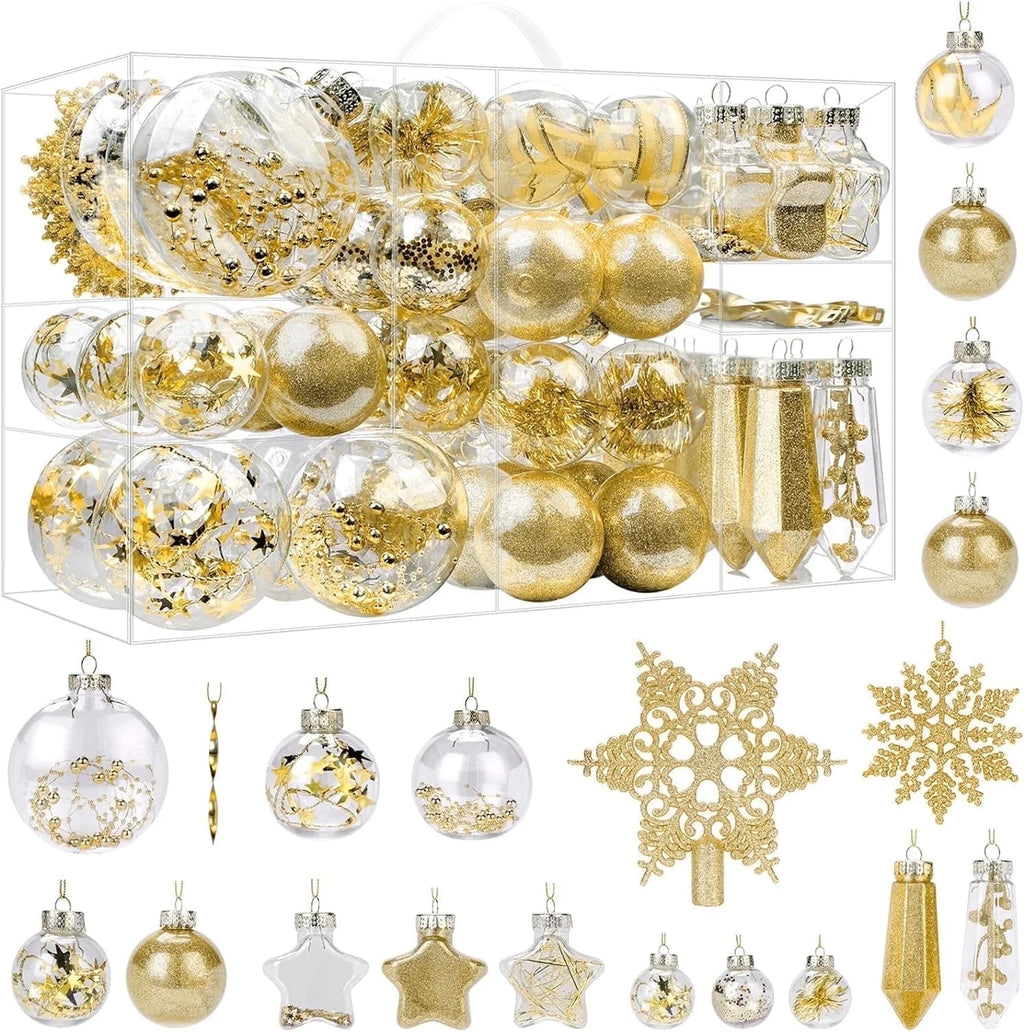 86PCS Christmas Balls Ornaments Clear Set, Shatterproof Christmas Tree Decorations Balls for Xmas Tree Decor Holiday Wedding Party Decoration, Gold