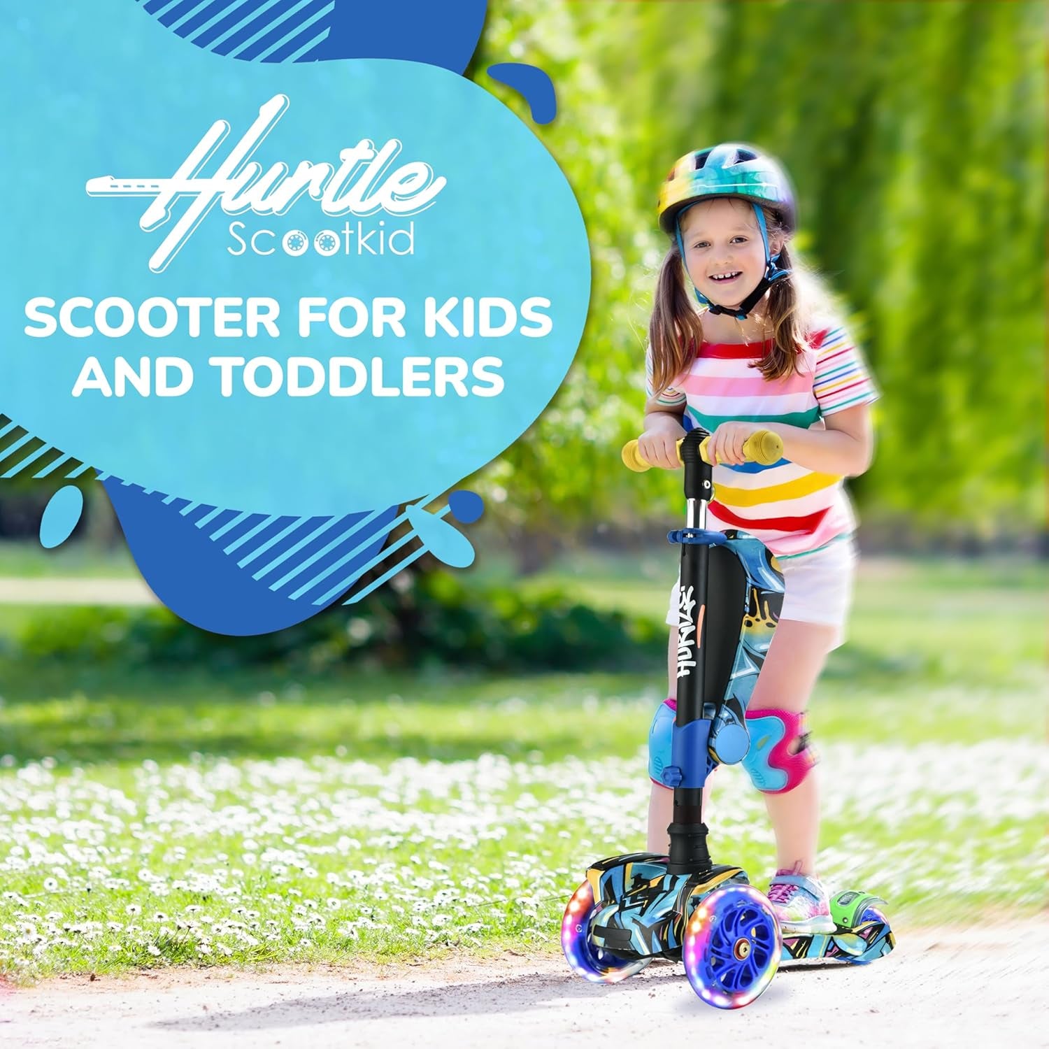 3-Wheeled Kids Scooter with LED Wheel Lights, Adjustable Lean-To-Steer Handlebar, and Foldable Seat - Versatile Sit or Stand Ride with Brake for Ages 1-14