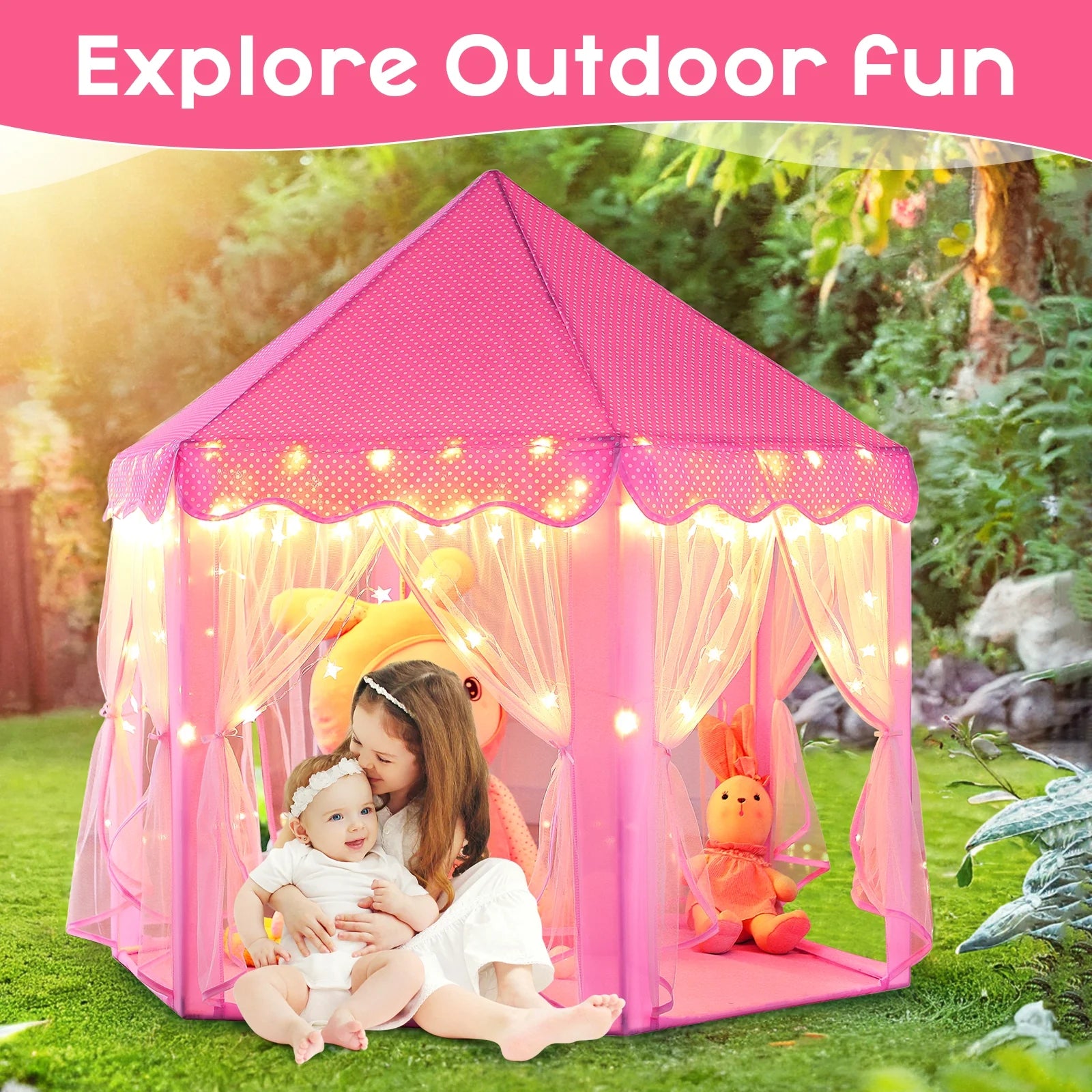 PRINCESS CASTLE PLAY TENT FOR GIRLS: AGES 3-12, WITH STAR LIGHTS 