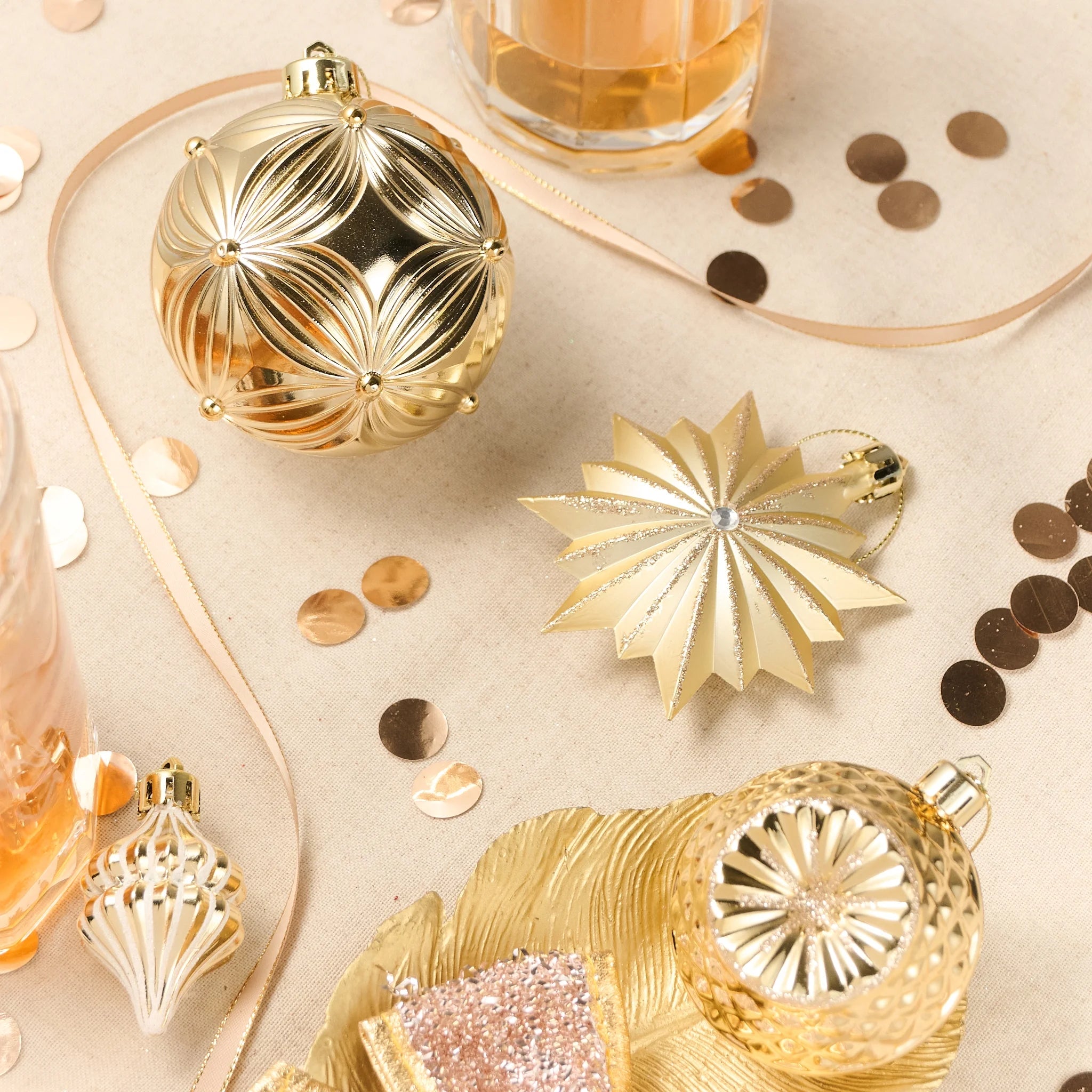 80Ct Christmas Ornaments Set, White Gold Christmas Tree Ornaments for Holiday Party Decor