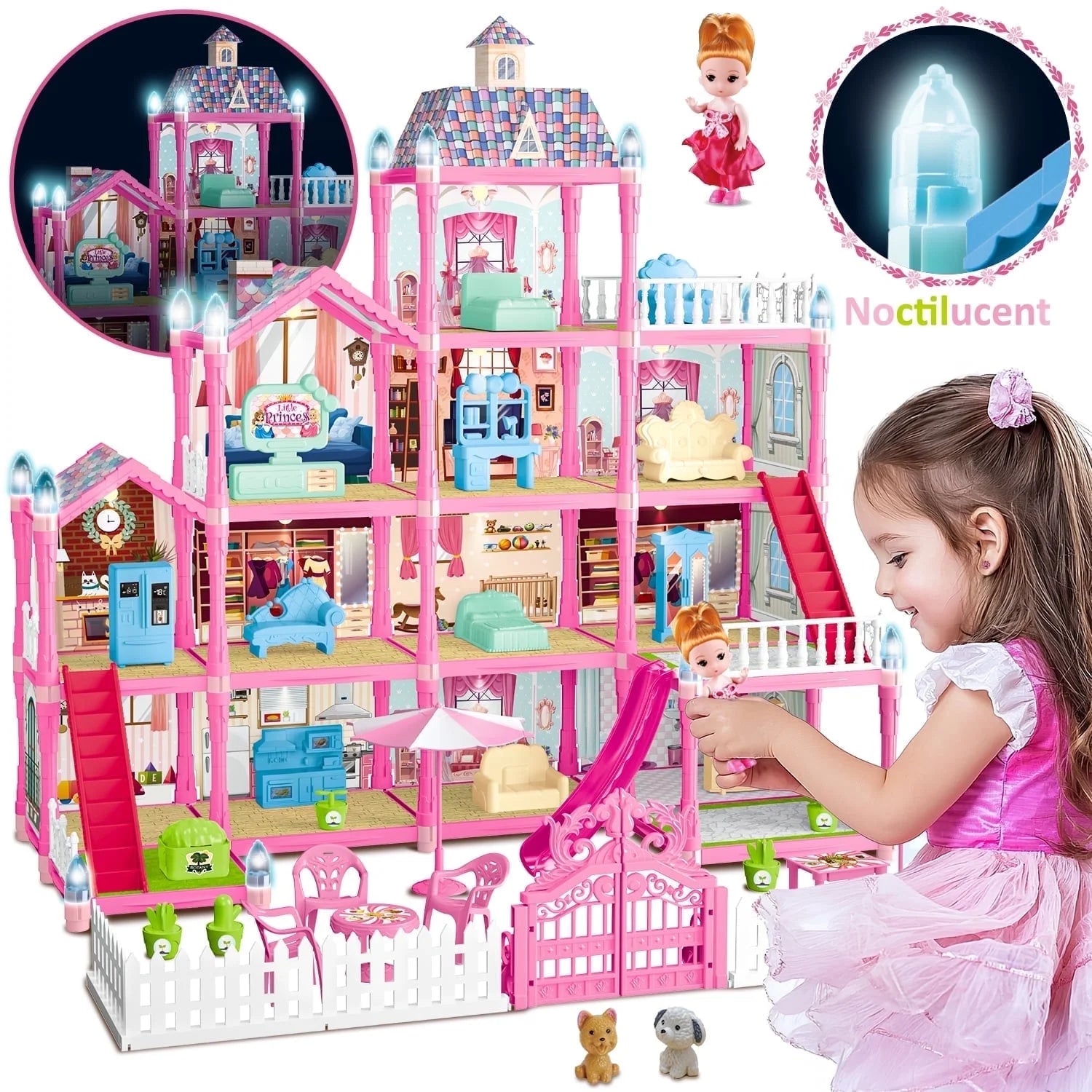 Enchanting  275-Piece Dollhouse Kit - 11 Room DIY Playhouse for Girls Ages 3-8, Perfect Pink Castle Gift for Kids!
