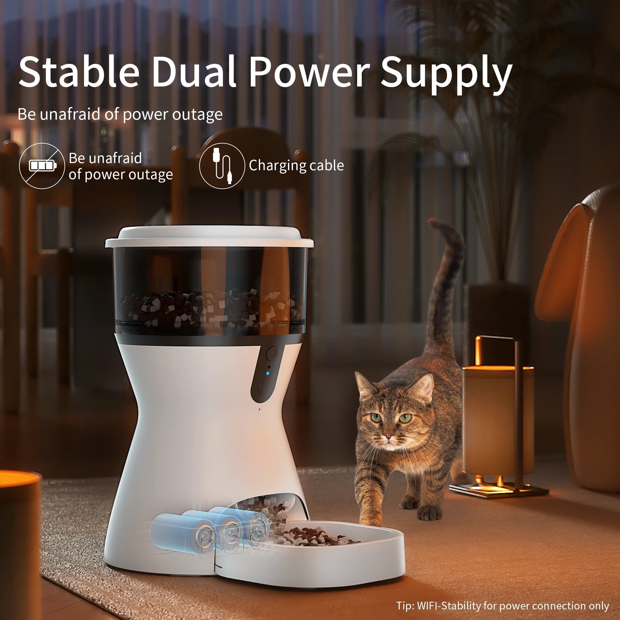 Smart Automatic Pet Feeder with WiFi - 20 Cups Capacity, Voice Recording & Timed Feeding for Cats and Small Dogs