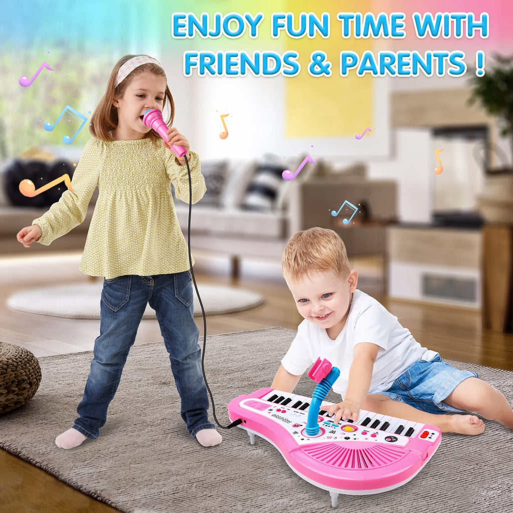 Pink Musical Baby Piano with Microphone - Perfect Birthday Gift for Toddlers and Kids Aged 1-8!
