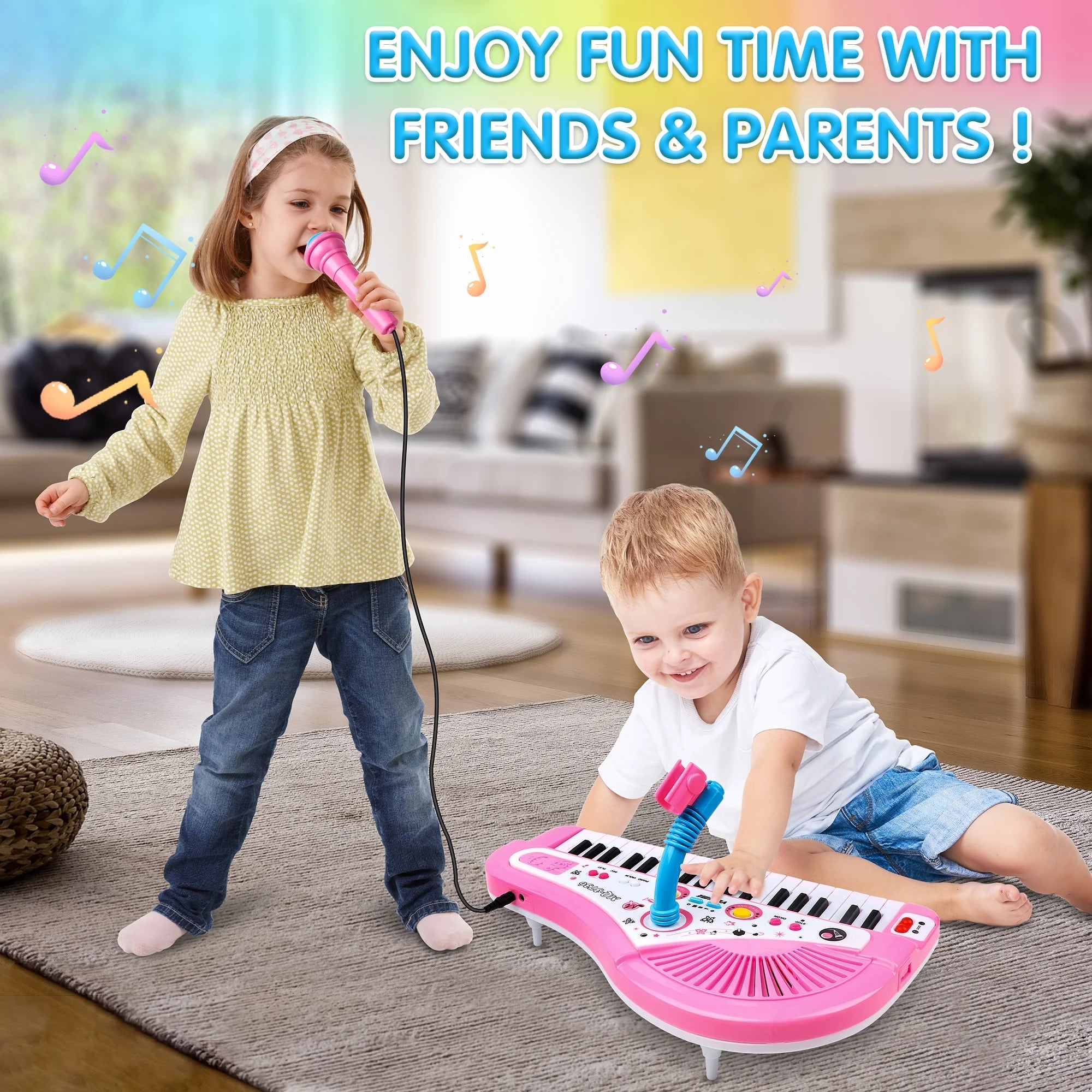 Pink Musical Baby Piano with Microphone - Perfect Birthday Gift for Toddlers and Kids Aged 1-8!