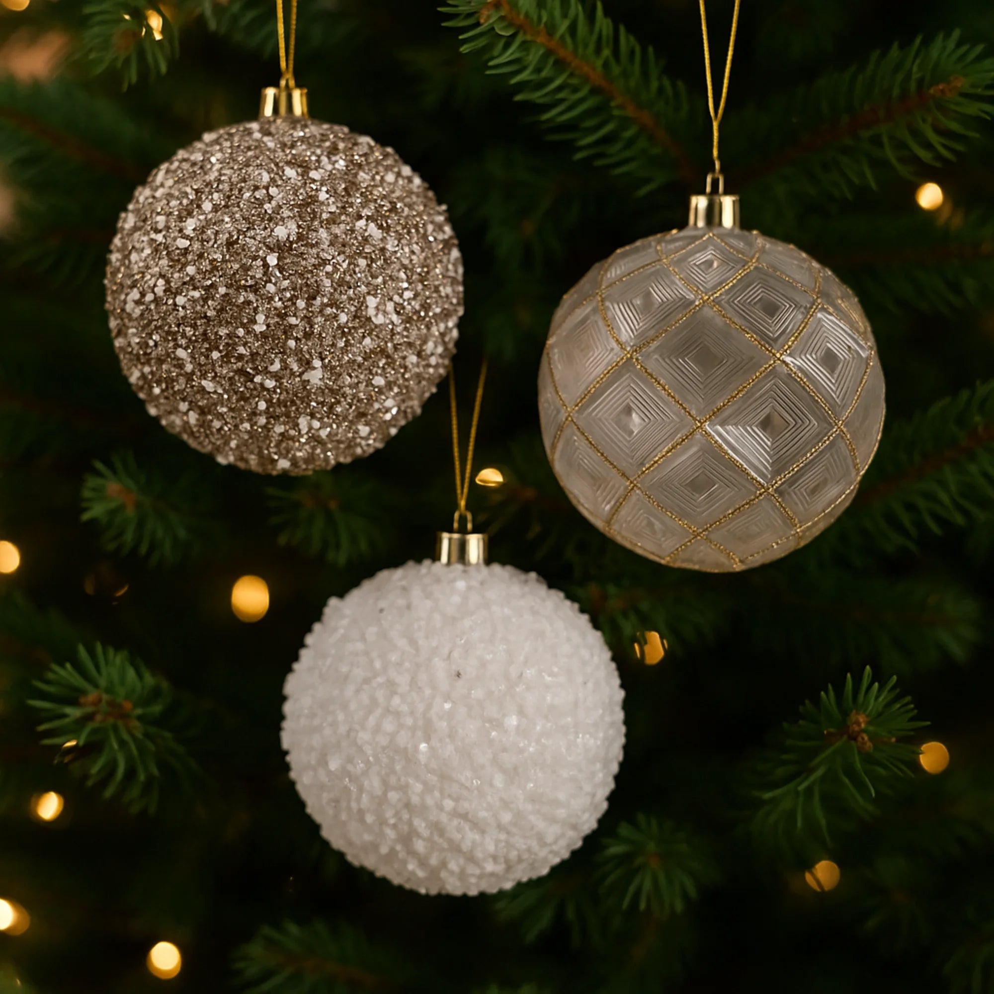 62 Count White and Gold Shatterproof Christmas Ornaments, by