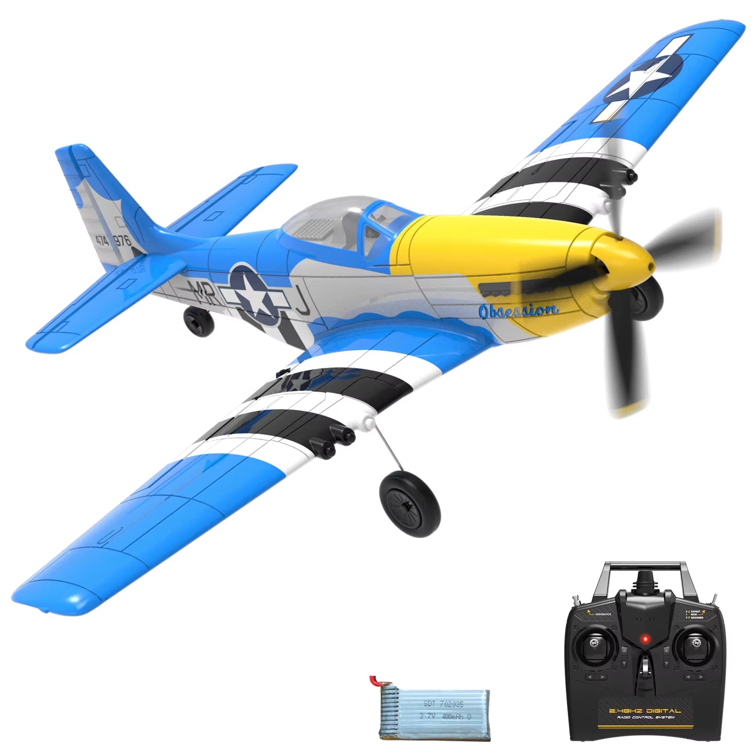 Volantex New Spitfire RC Plane EPP 400Mm Wingspan RC Fighter One Key Aerobatic 2.4G 4CH RTF Warbird Plane
