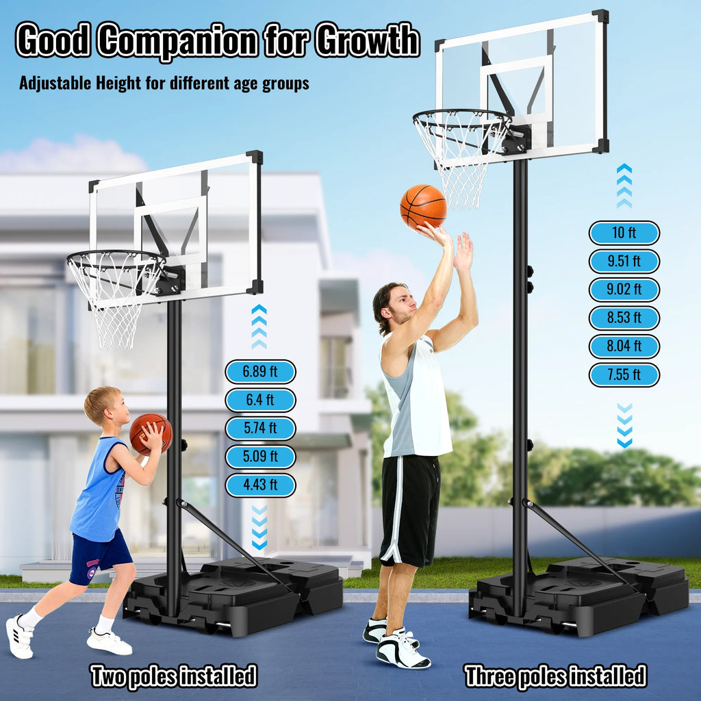 44" Adjustable Portable Basketball Hoop - Perfect for Kids & Adults, Shatterproof Backboard, Easy Mobility with Wheels