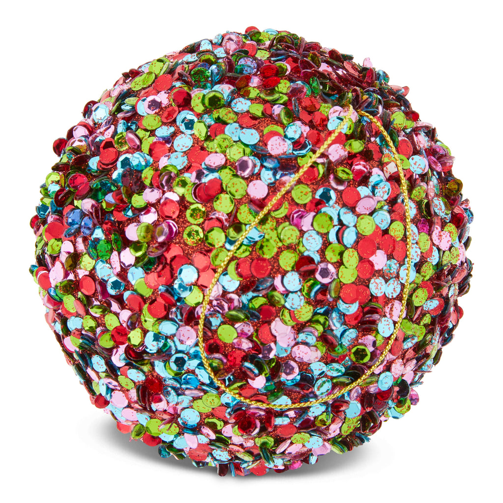 4 Count Multicolor Sequin Ball Christmas Ornaments, 3.5", by