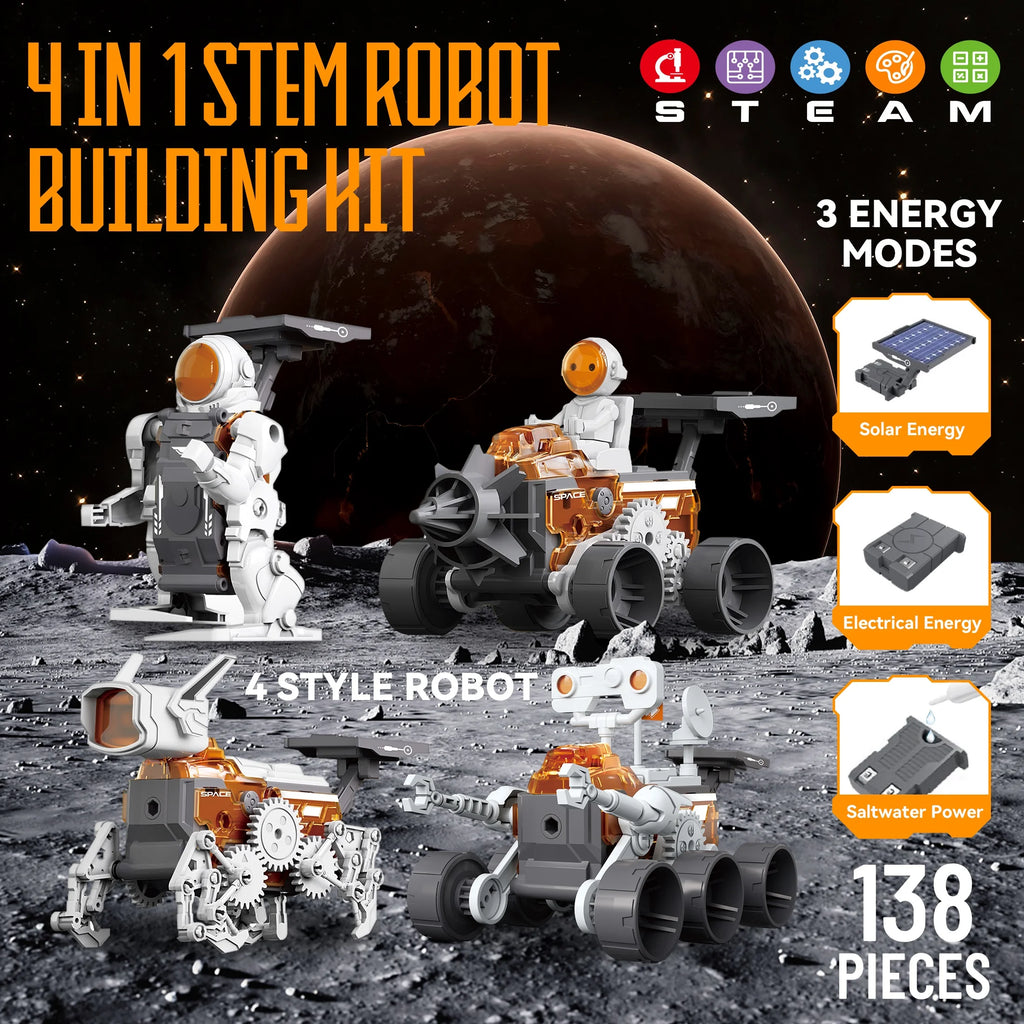 4-In-1 Solar Robot STEM Kits - Exciting DIY Space Projects for Kids Ages 8-16, Perfect Birthday Gift for Boys and Girls!