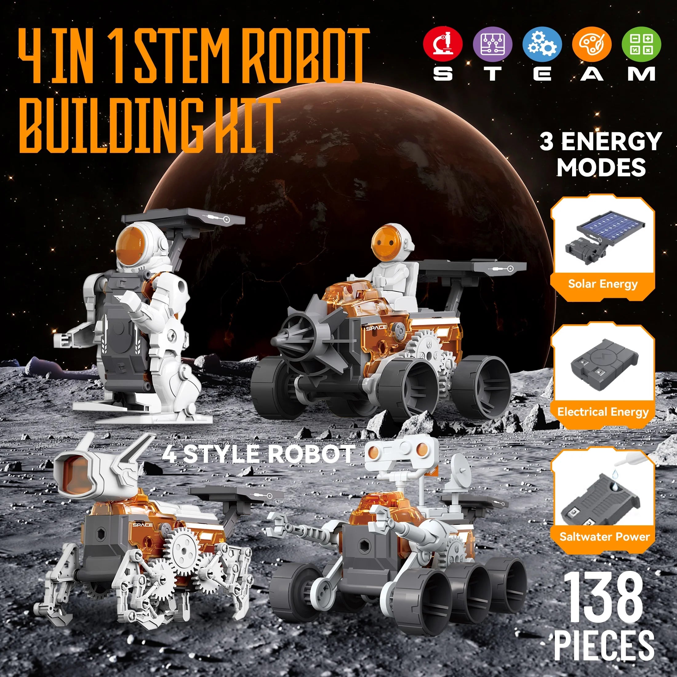 4-In-1 Solar Robot STEM Kits - Exciting DIY Space Projects for Kids Ages 8-16, Perfect Birthday Gift for Boys and Girls!
