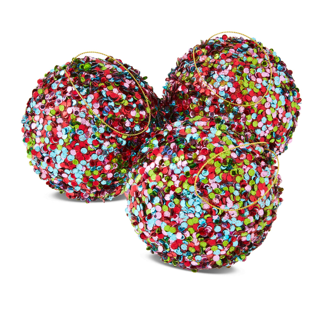 4 Count Multicolor Sequin Ball Christmas Ornaments, 3.5", by