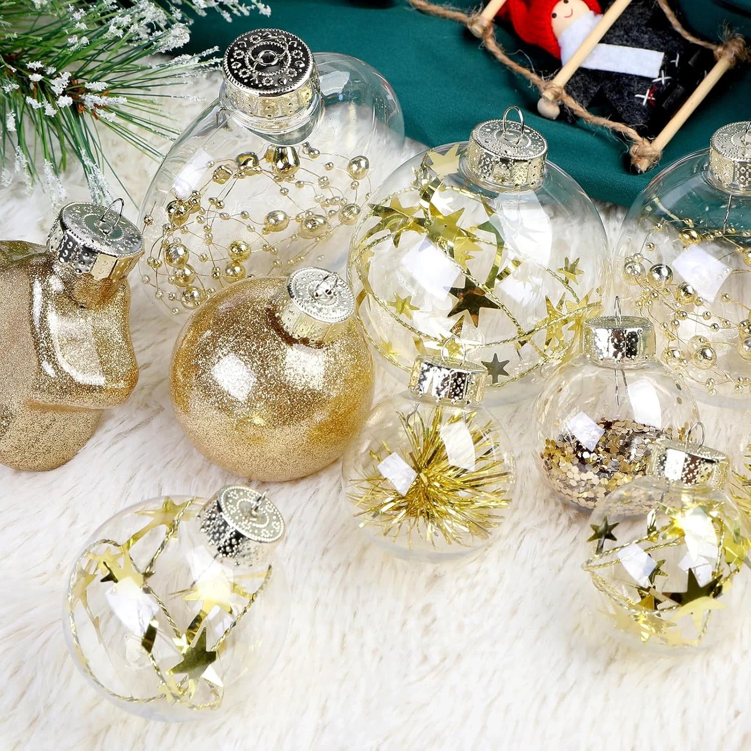 86PCS Christmas Balls Ornaments Clear Set, Shatterproof Christmas Tree Decorations Balls for Xmas Tree Decor Holiday Wedding Party Decoration, Gold