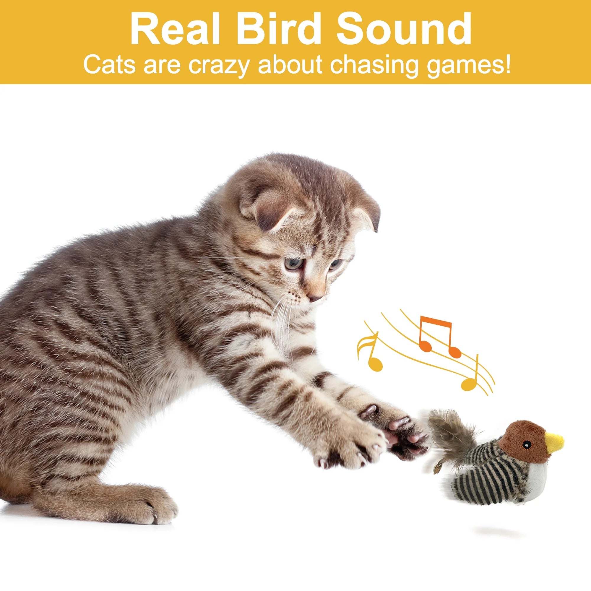 Interactive Cat Toy - Automatic Chirping Bird with Feather Tail for Engaging Solo Play and Endless Fun!