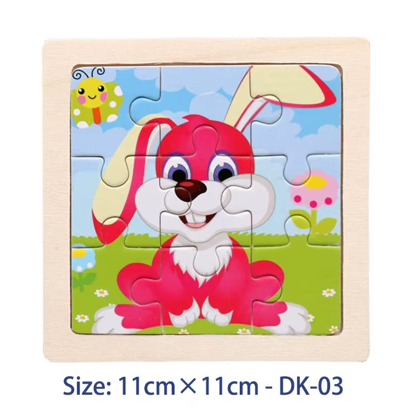 Colorful 11cm Wooden Jigsaw Puzzle for Kids - Fun Cartoon Animal & Vehicle Patterns - Montessori Educational Toy