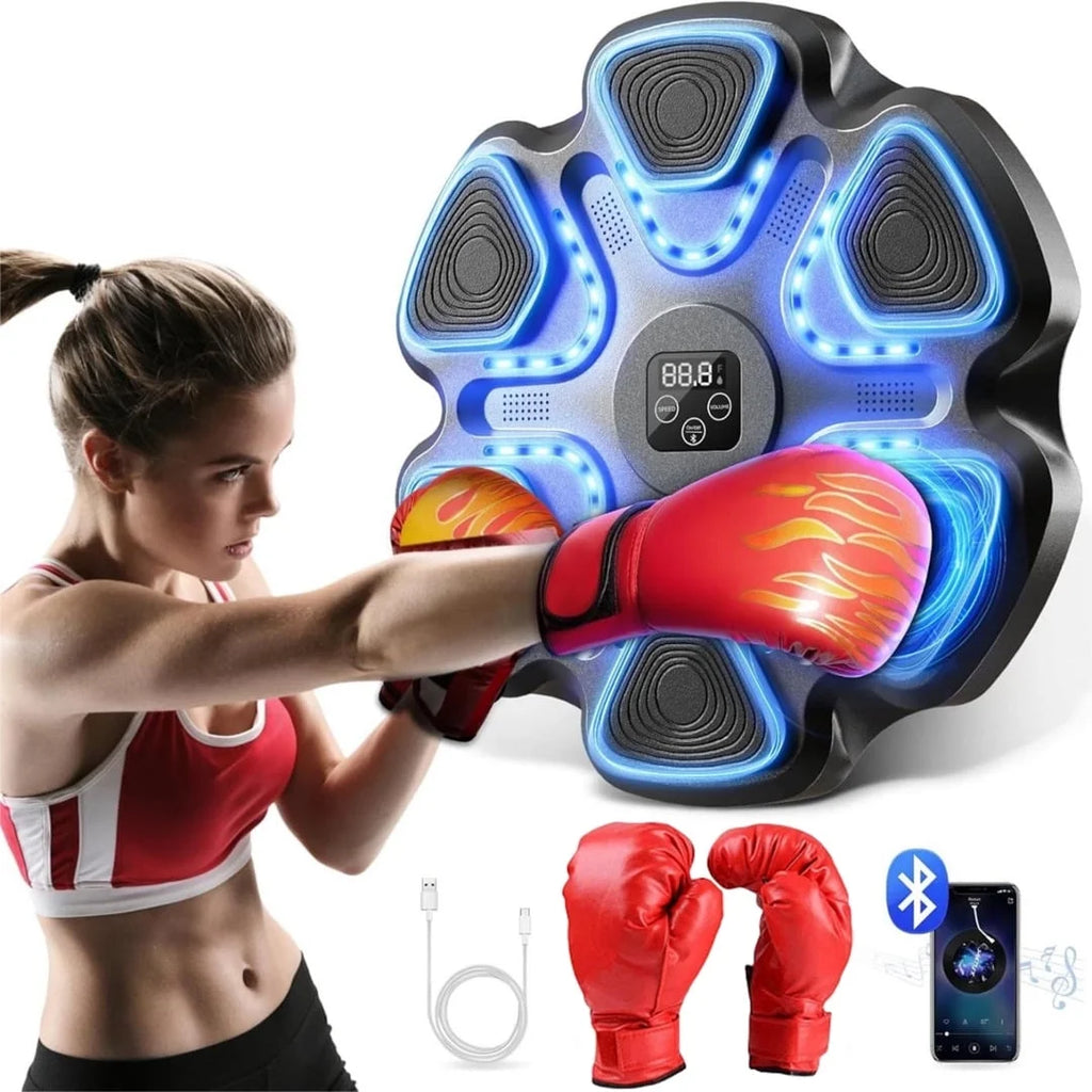 Smart Music Boxing Machine for Adults - Wall-Mounted Fitness System with Display & Gloves for Home & Gym (Black)