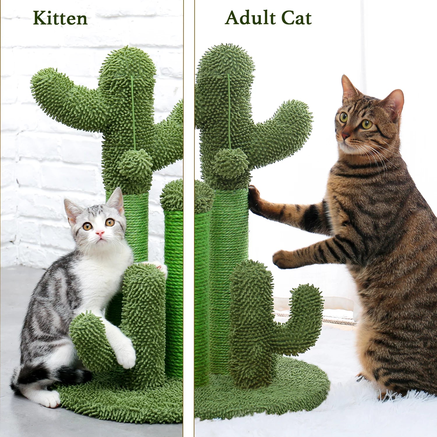 23" Green Cactus Cat Scratching Post - Durable Sisal Scratcher for Happy Cats!