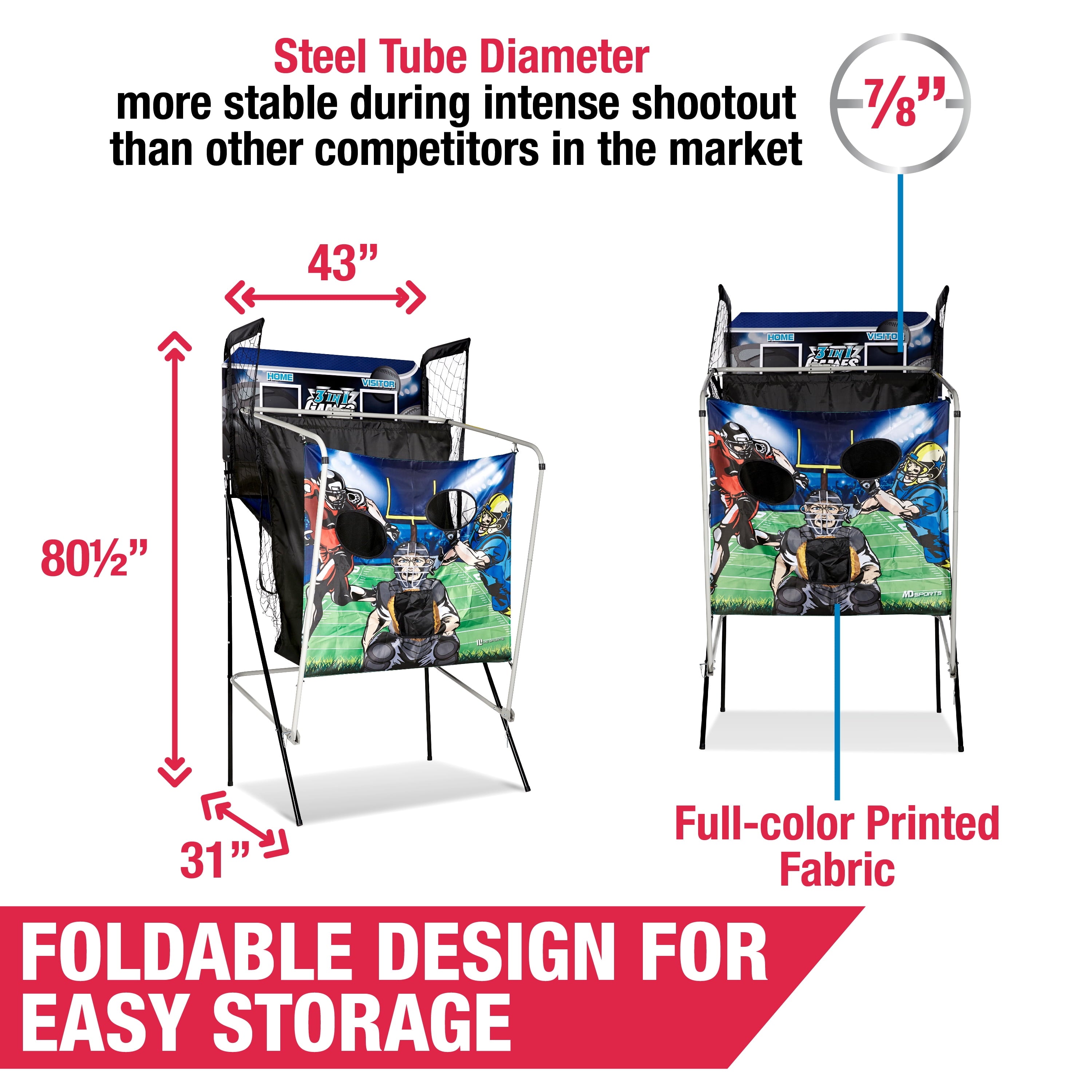 Ultimate 3-In-1 Arcade Sports Game: Basketball, Football & Baseball with LED Scoring by