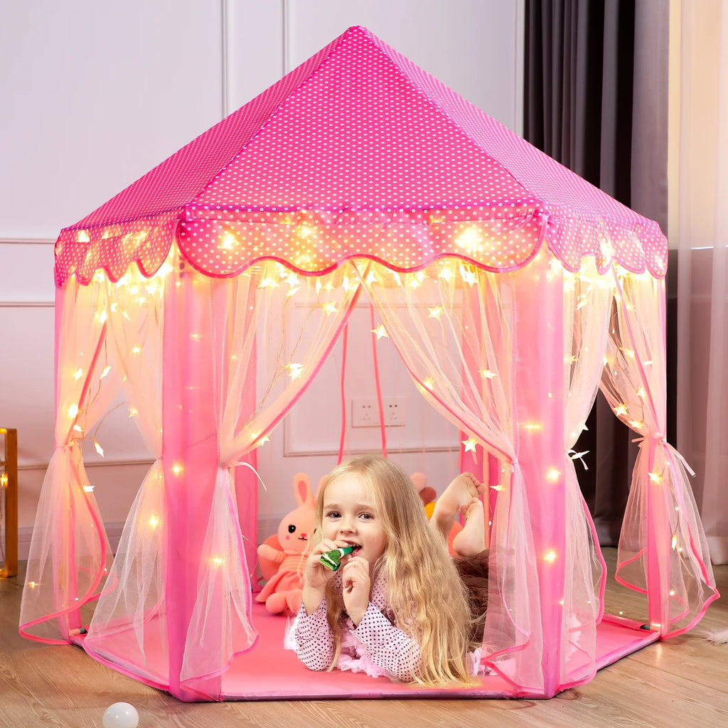 PRINCESS CASTLE PLAY TENT FOR GIRLS: AGES 3-12, WITH STAR LIGHTS 