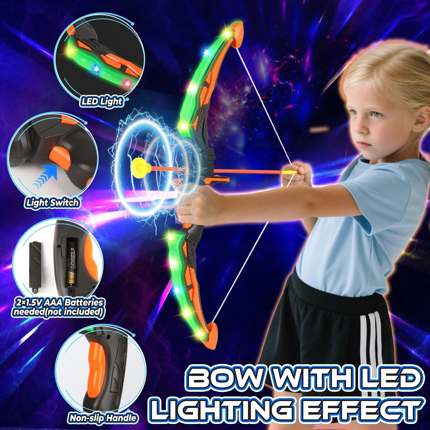 Ultimate Light-Up Bow and Arrow Set for Kids - 2 Pack with 24 Suction Cup Arrows & Target - Perfect Birthday Gift for Boys Aged 6-12!
