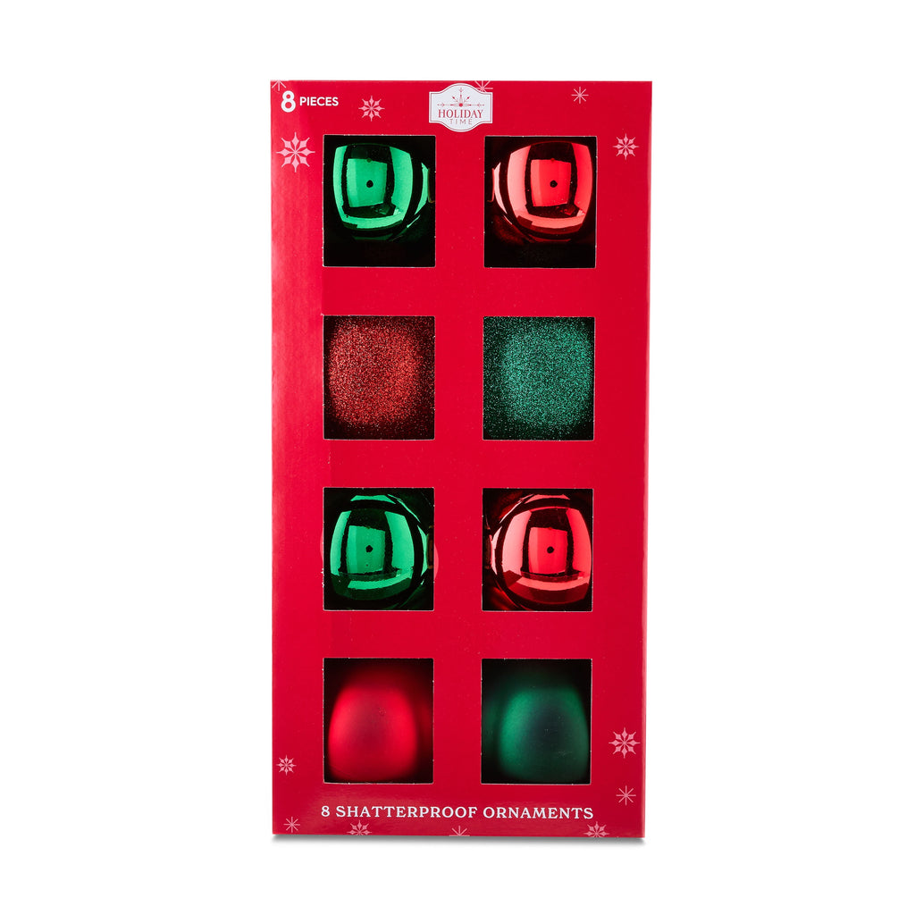 8-Count Red and Green Shatterproof Christmas Ornaments, 3.94 In, by