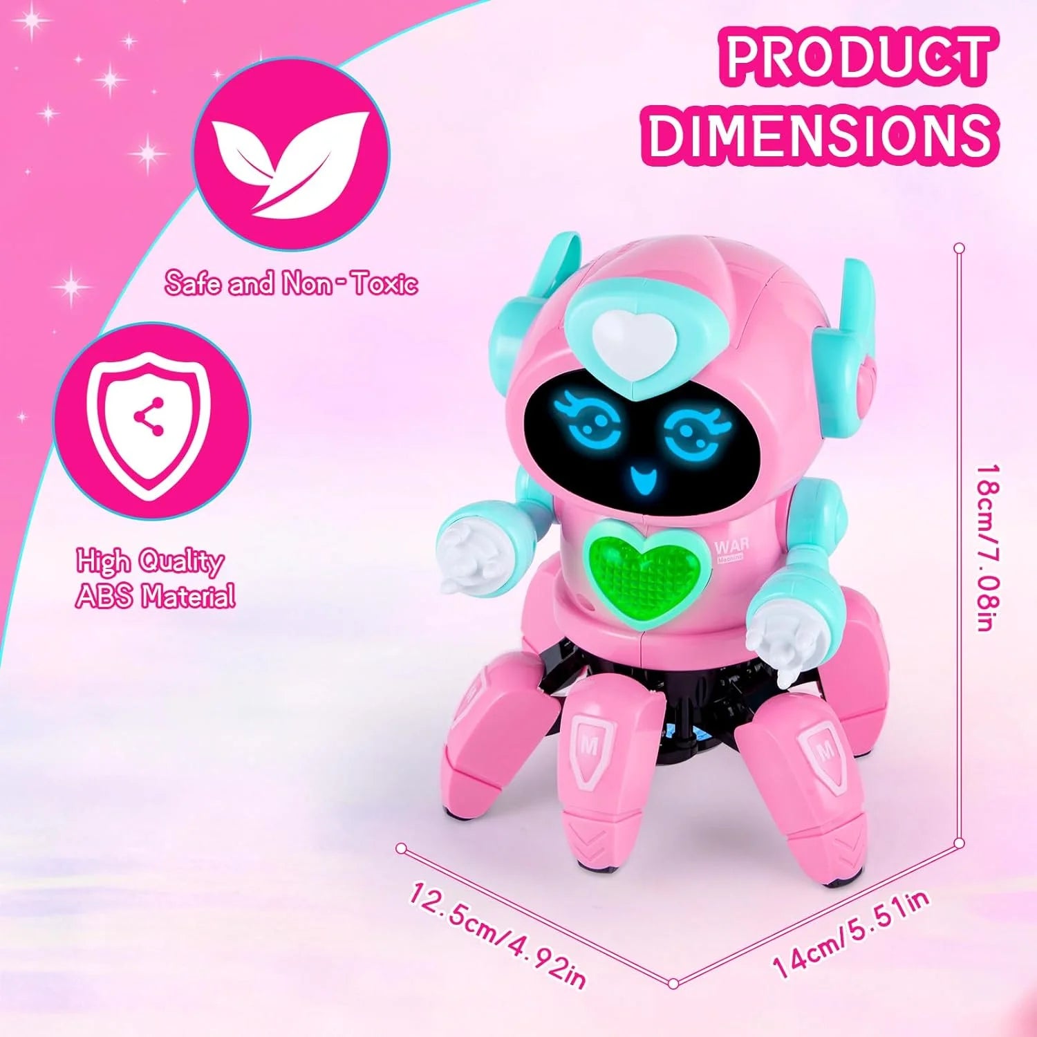 Interactive Dancing Robot Toy for Kids – Musical, Flashing Lights, Perfect Gift for Boys & Girls Ages 3-8 – Pink