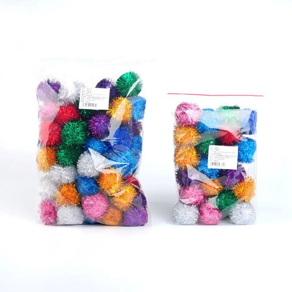 SPARKLE BALL CAT TOY - INTERACTIVE GLITTER POM POM BALLS 