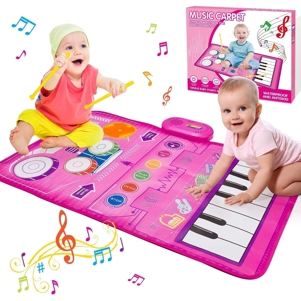 Interactive Musical Piano Mat for Babies - Perfect Gift for Girls Ages 1-4, Keyboard & Drum Sensory Play Mat
