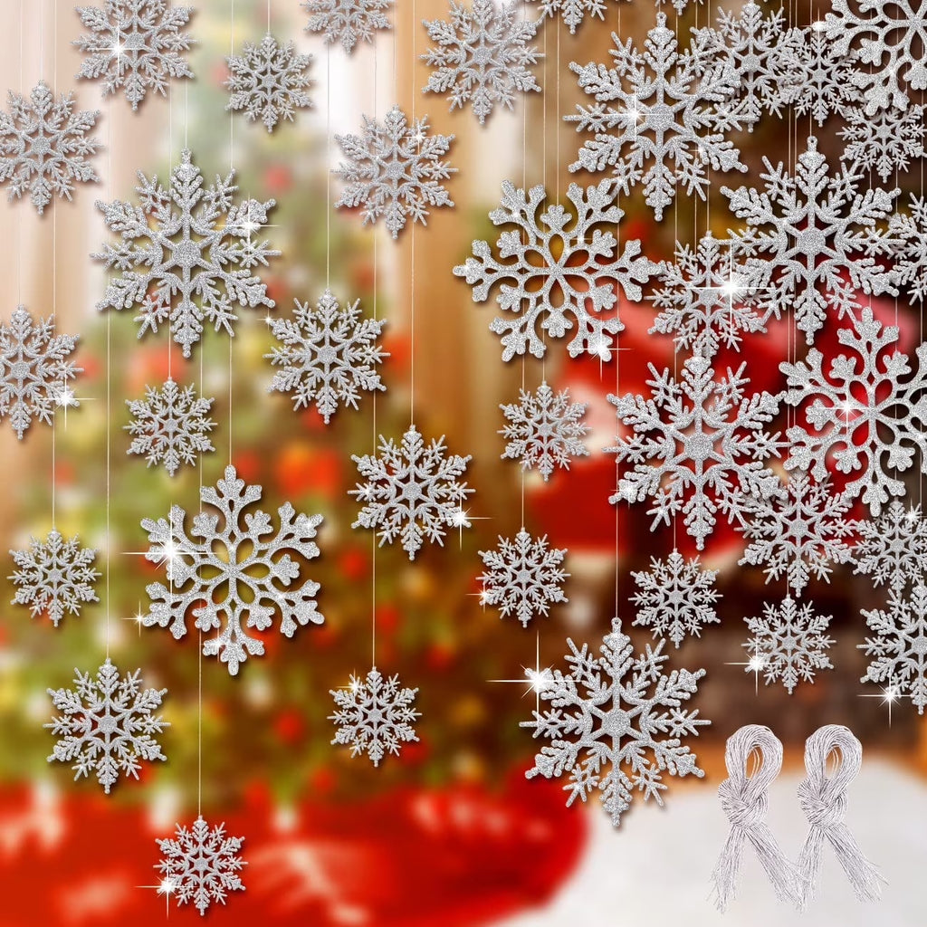 Shatterproof Snowflake Ornaments, Plastic/Glitter Silver, 46 Count