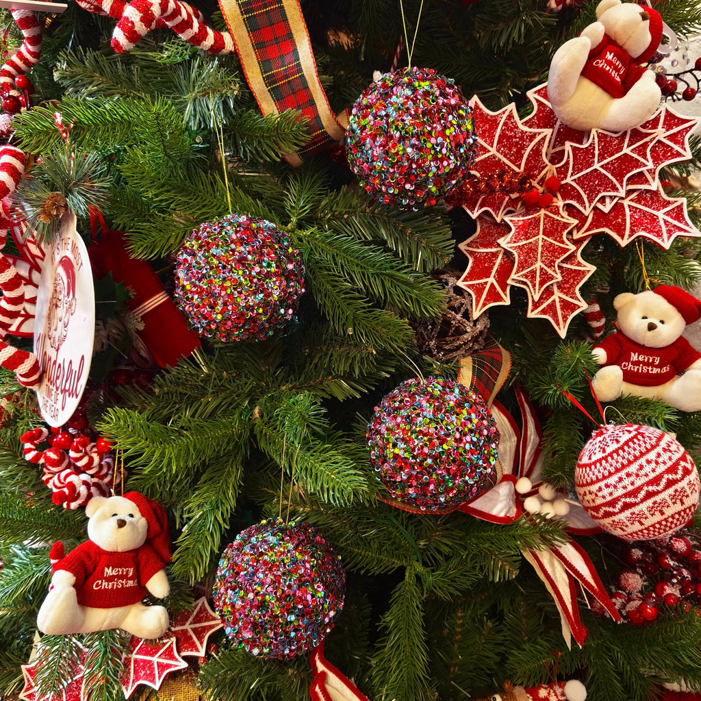 4 Count Multicolor Sequin Ball Christmas Ornaments, 3.5", by