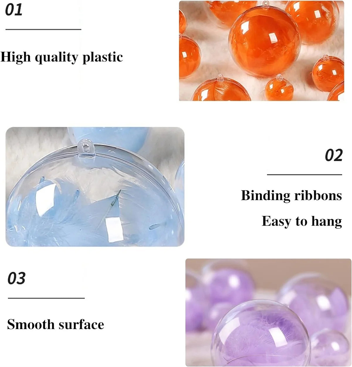 25 Pcs Clear Plastic Fillable Ornaments,Plastic Ornaments Balls,Diy Craft Ball for Christmas, Wedding,Party,Home Decor,Diy Christmas Ornament 5 Different Sizes(5 Size, 30Mm, 40Mm, 50Mm, 60Mm,70Mm)