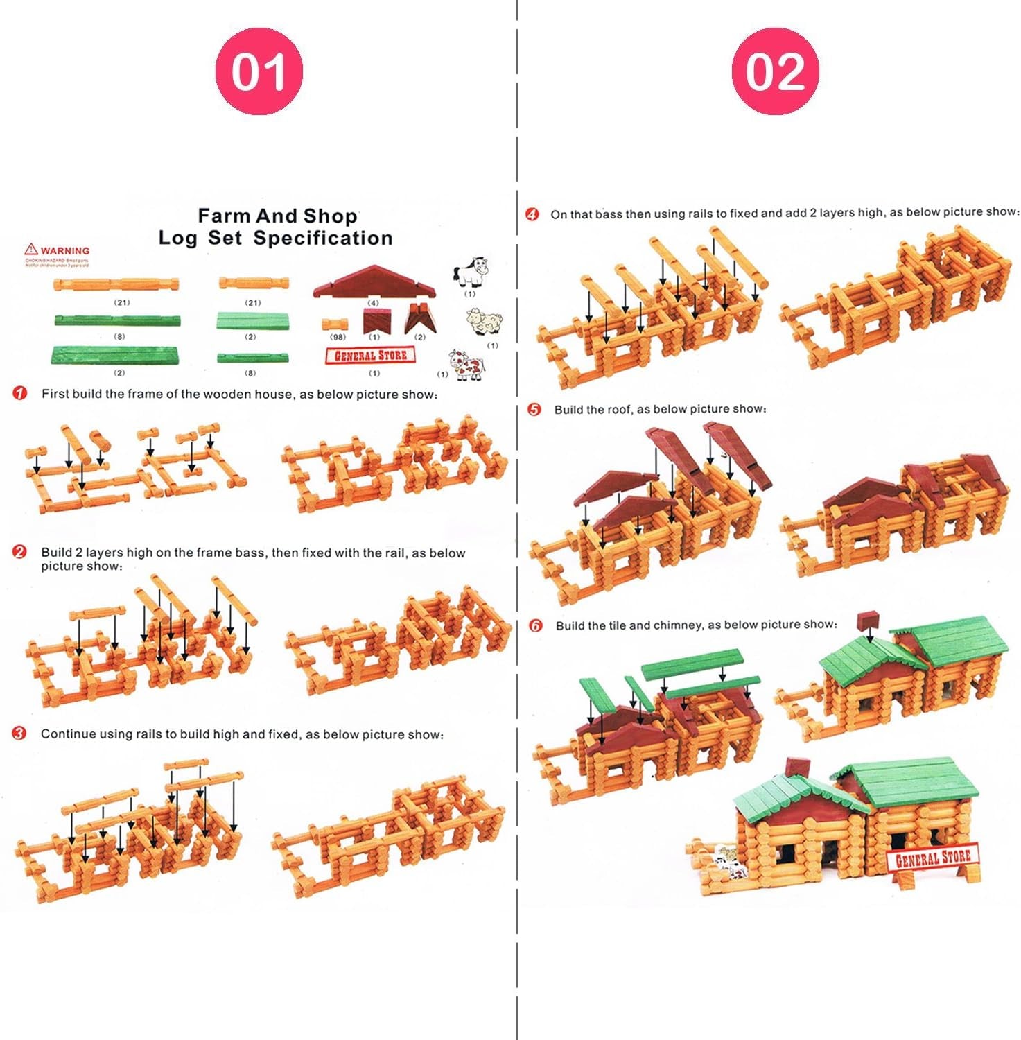 170-Piece Classic Wooden Building Log Set - Creative Construction Educational Gift for Children Ages 3 and Up