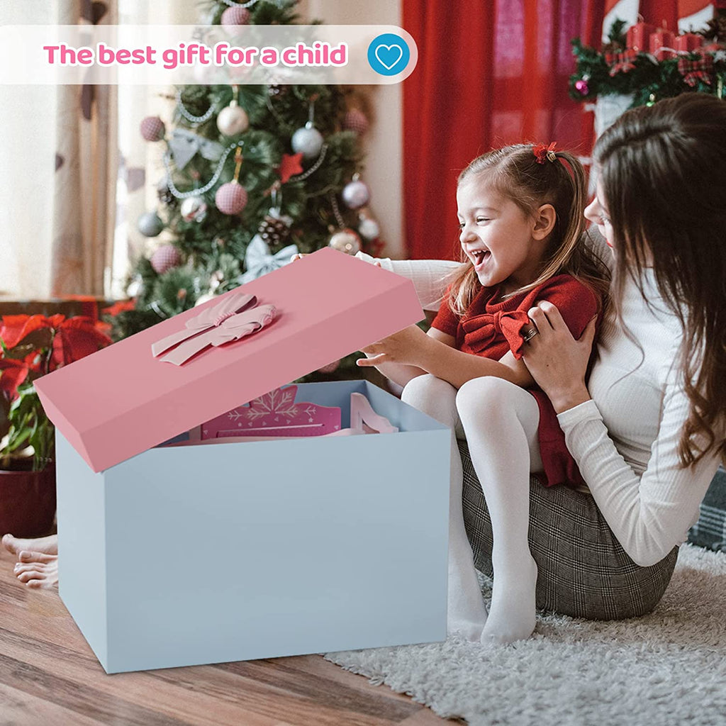 Pink Kids Vanity Set - Wooden Princess Makeup Table with Tri-Folding Mirror & Stool, Perfect Pretend Play Beauty Set for Girls