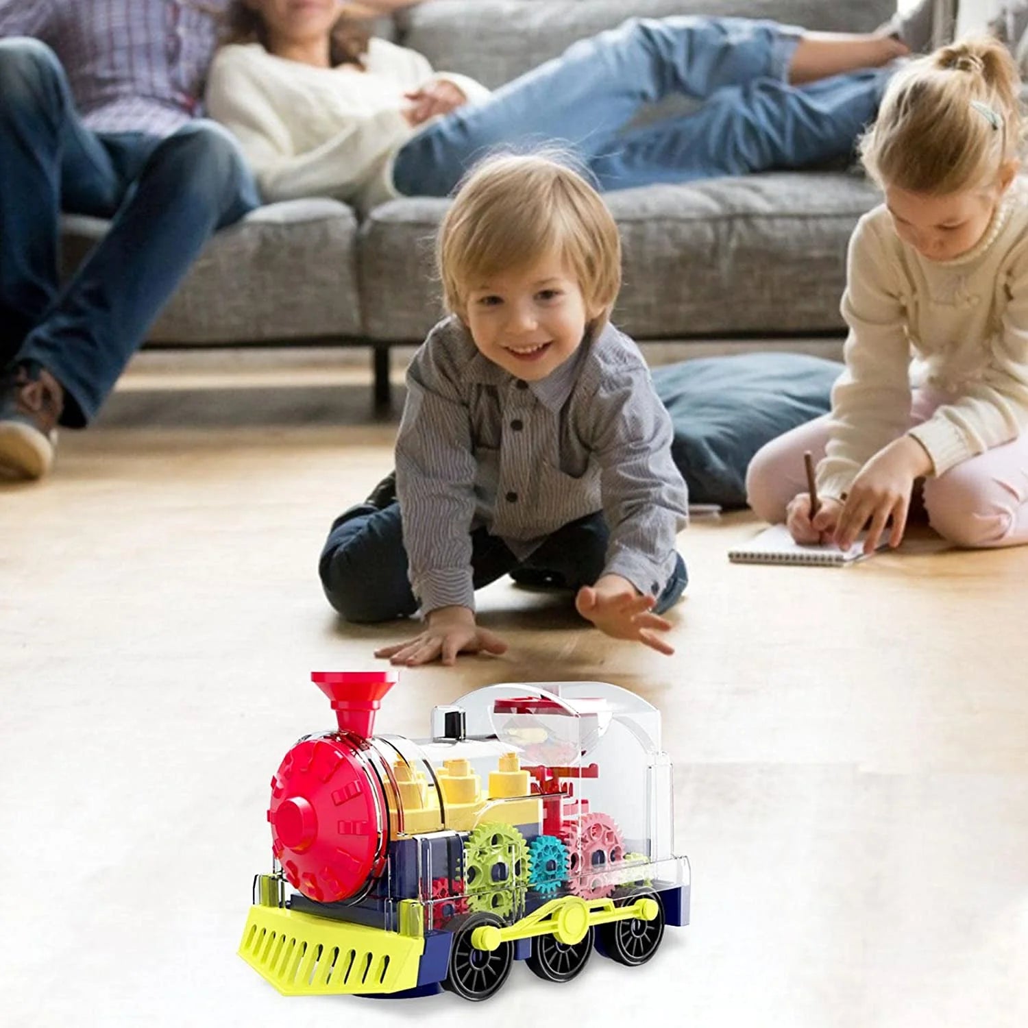 Transparent Electric Gear Train Toy with Music and Lights - Battery Operated Educational Toy for Children and Toddlers, Ideal Birthday Gift