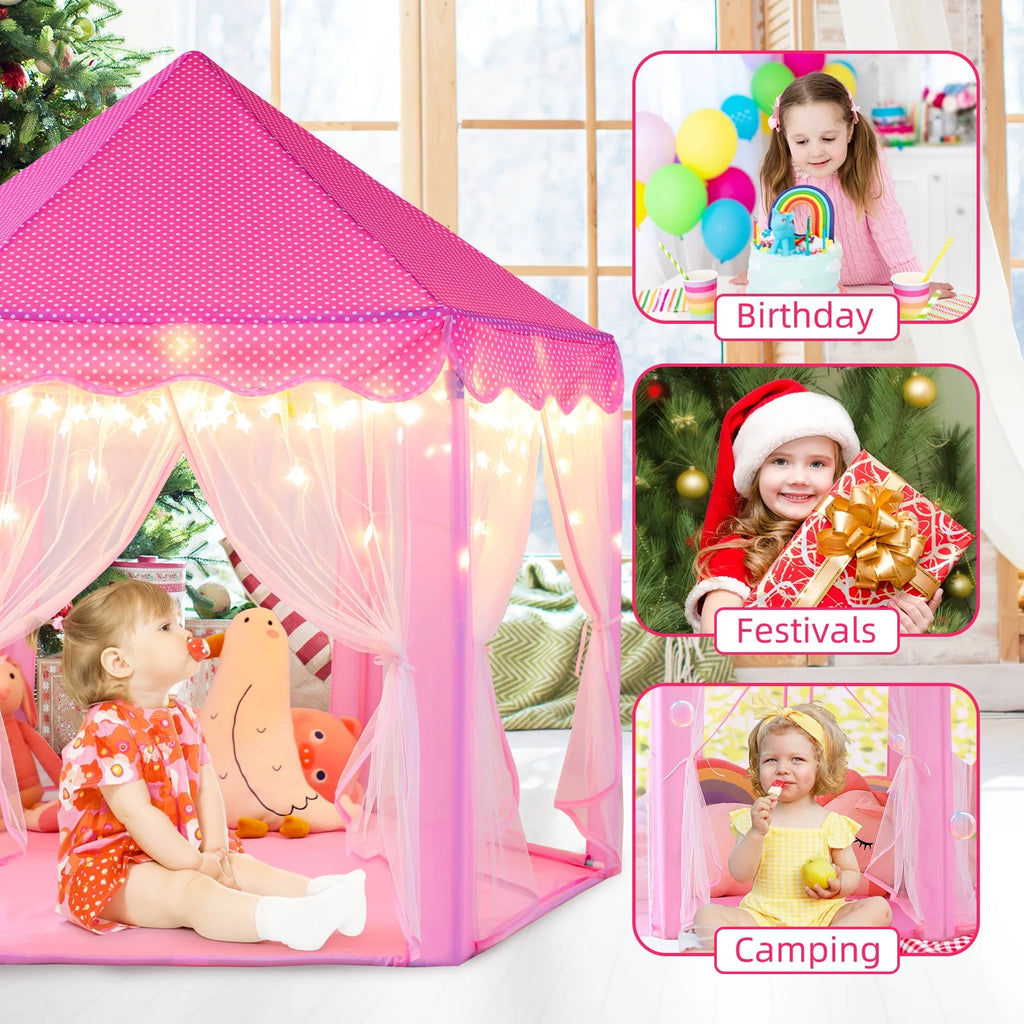 PRINCESS CASTLE PLAY TENT FOR GIRLS: AGES 3-12, WITH STAR LIGHTS 