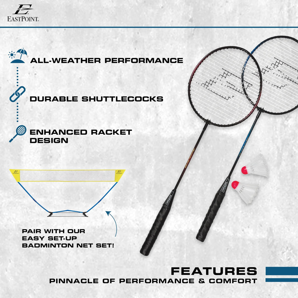 Premium 2-Player Badminton Racket Set - Includes 2 Durable Rackets with Steel Shafts & 2 Shuttlecock Birdies