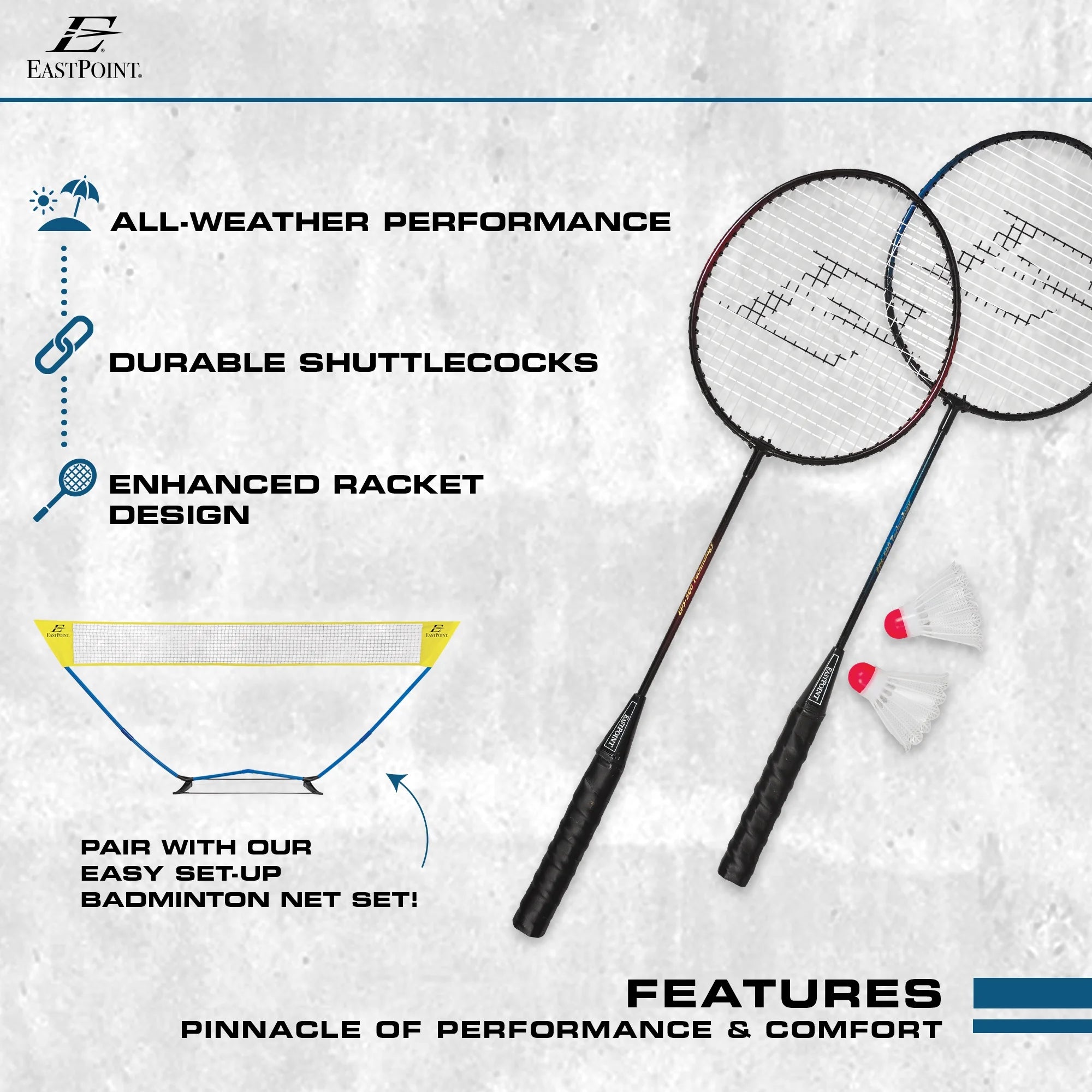 Premium 2-Player Badminton Racket Set - Includes 2 Durable Rackets with Steel Shafts & 2 Shuttlecock Birdies