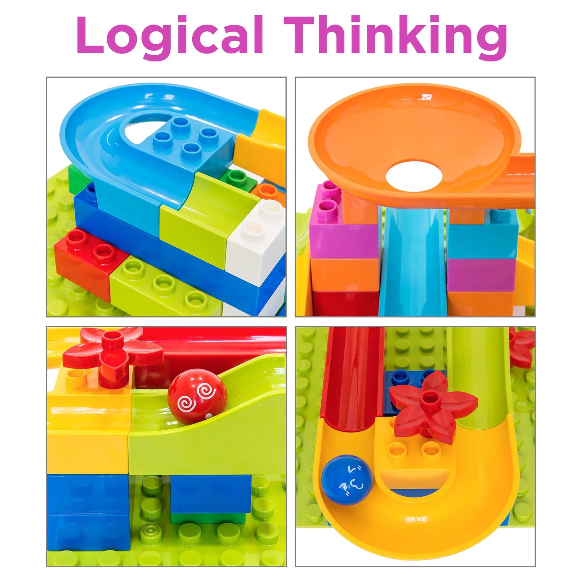 97-Piece Marble Maze Racetrack Puzzle Construction Set with 4 Balls - STEM Educational Toy